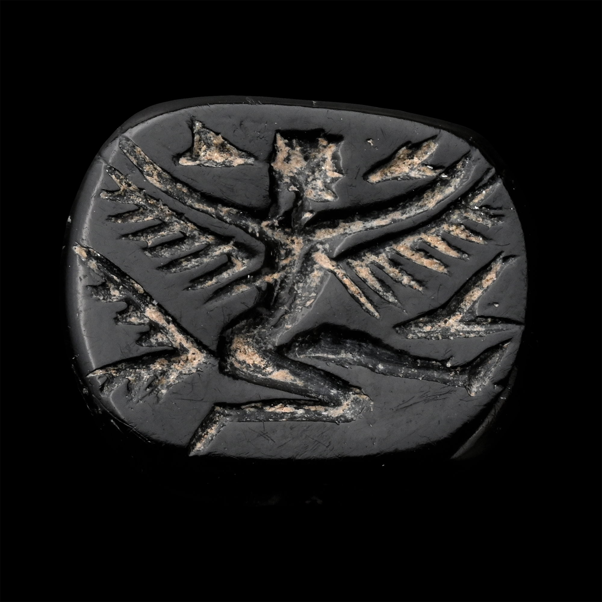 Achaemenid Black Stone Bead with Winged Goddess