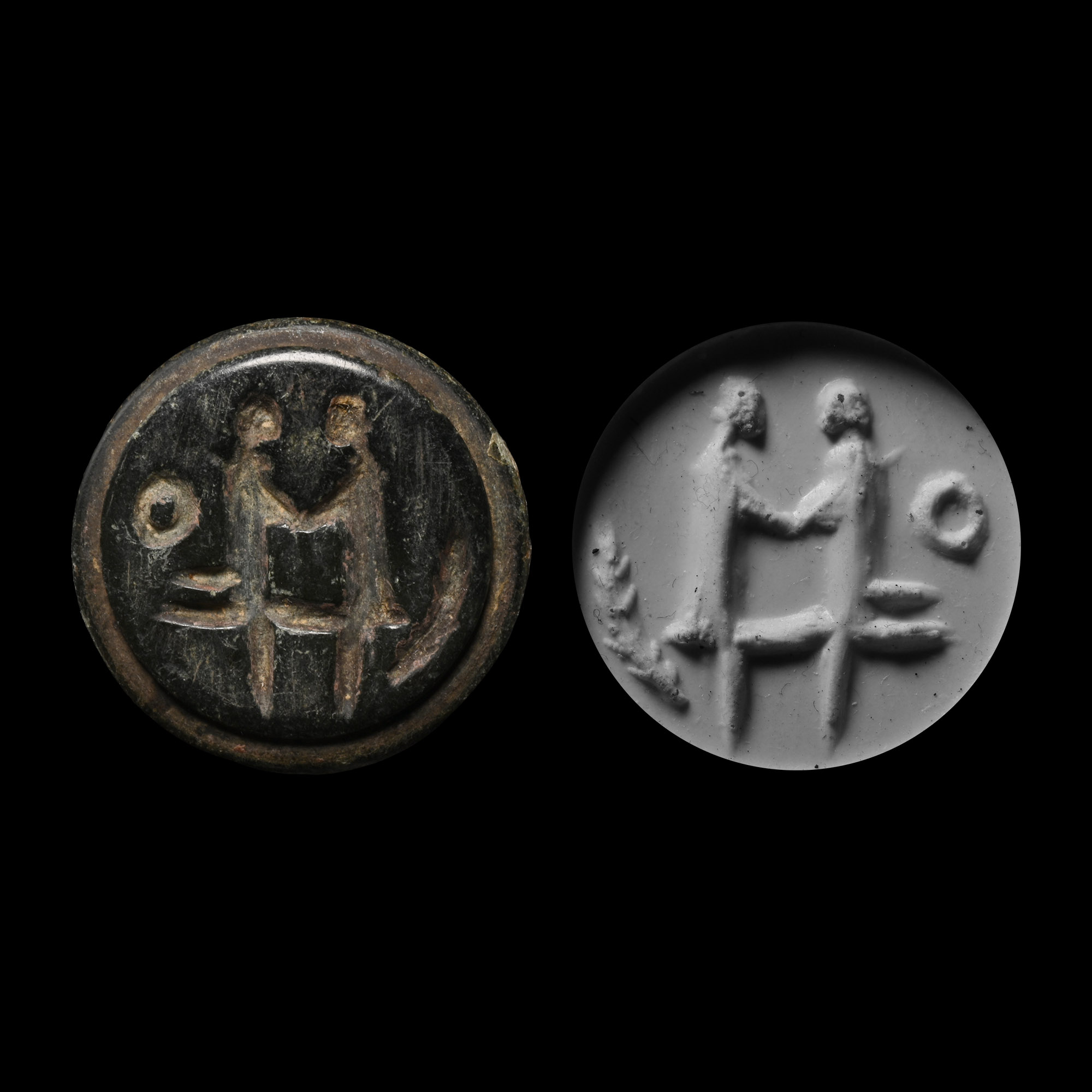 Elamite Schist Stamp Seal with Married Couple