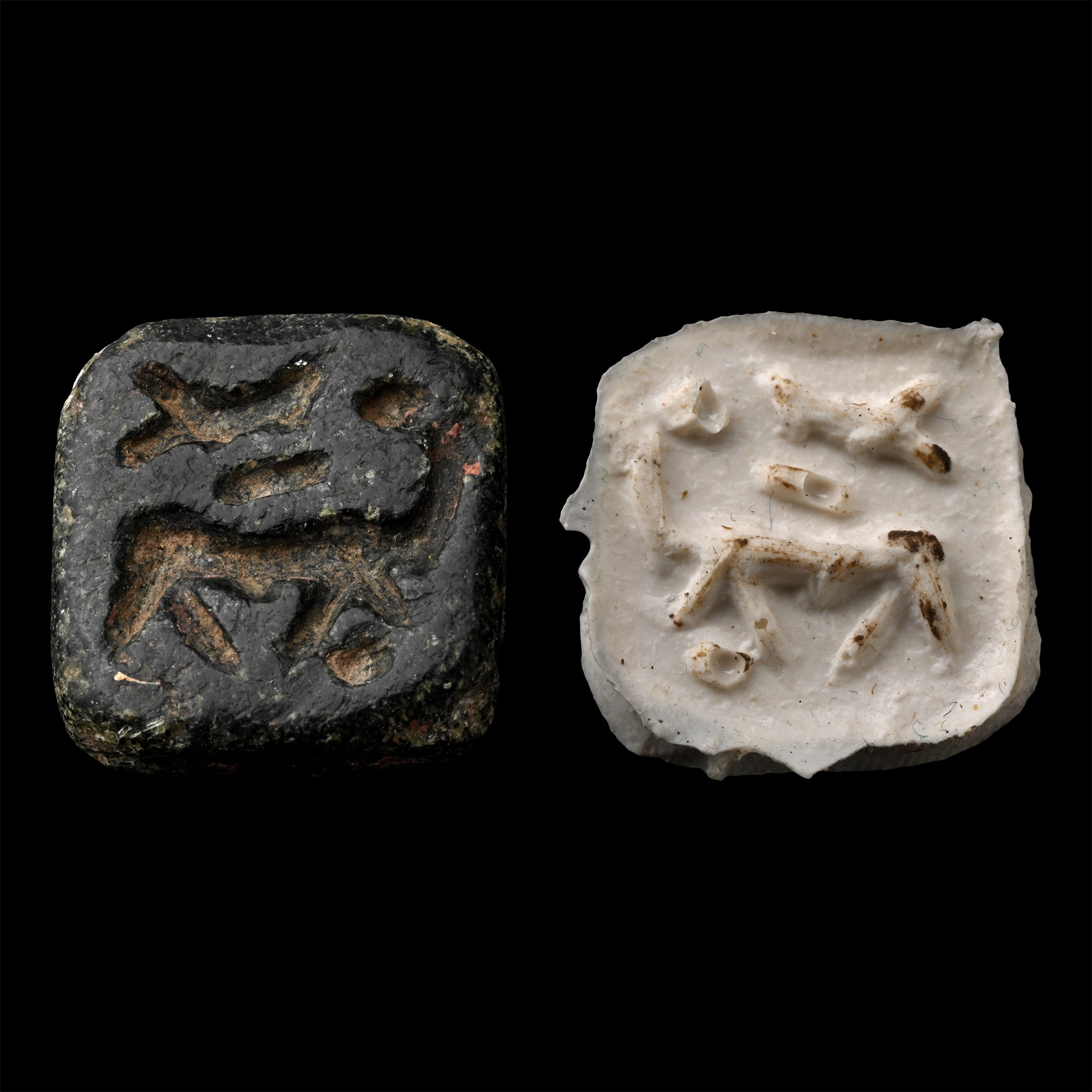 Western Asiatic Black Stone Stamp Seal with Animals