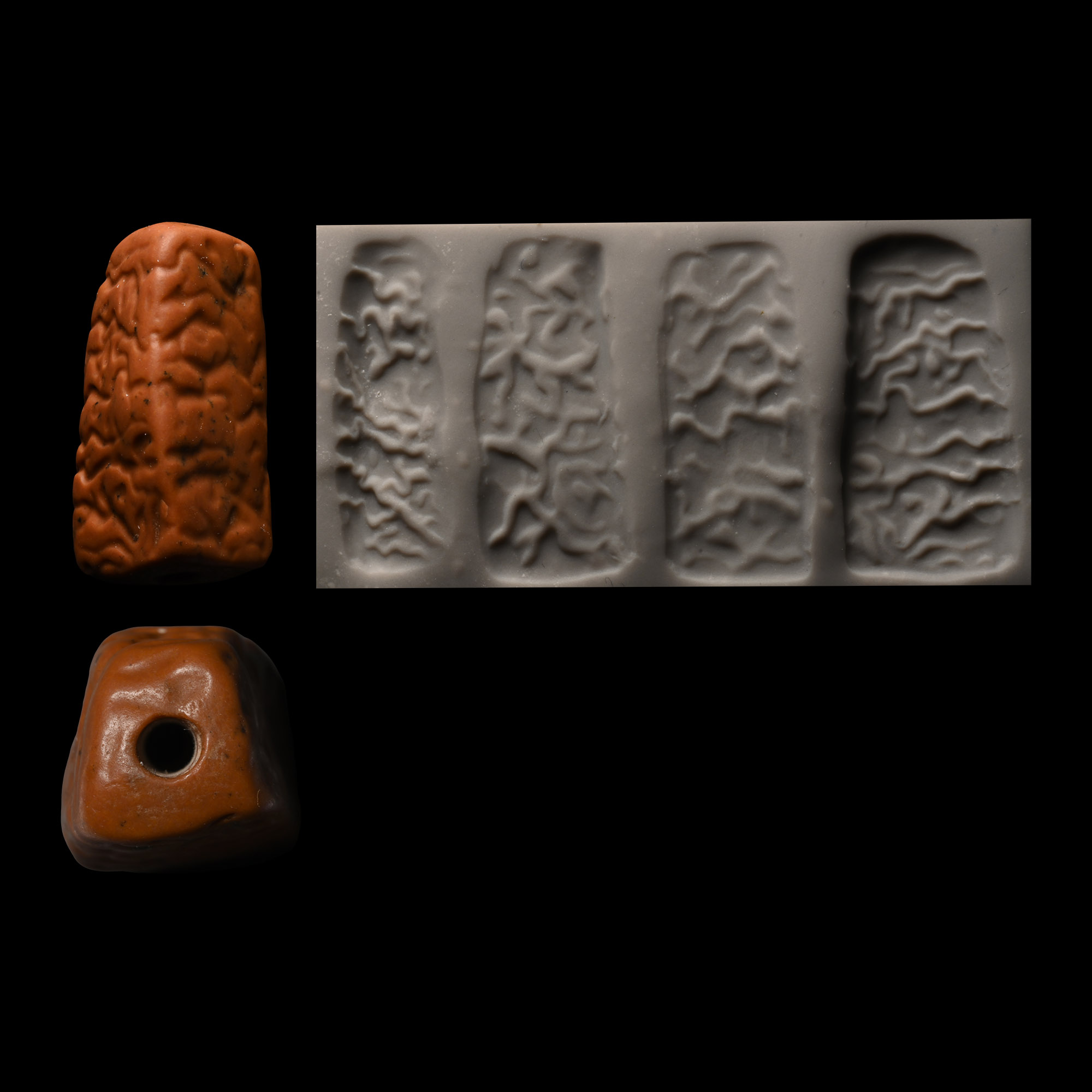Western Asiatic Red Jasper Pillar Stamp Seal with Animals