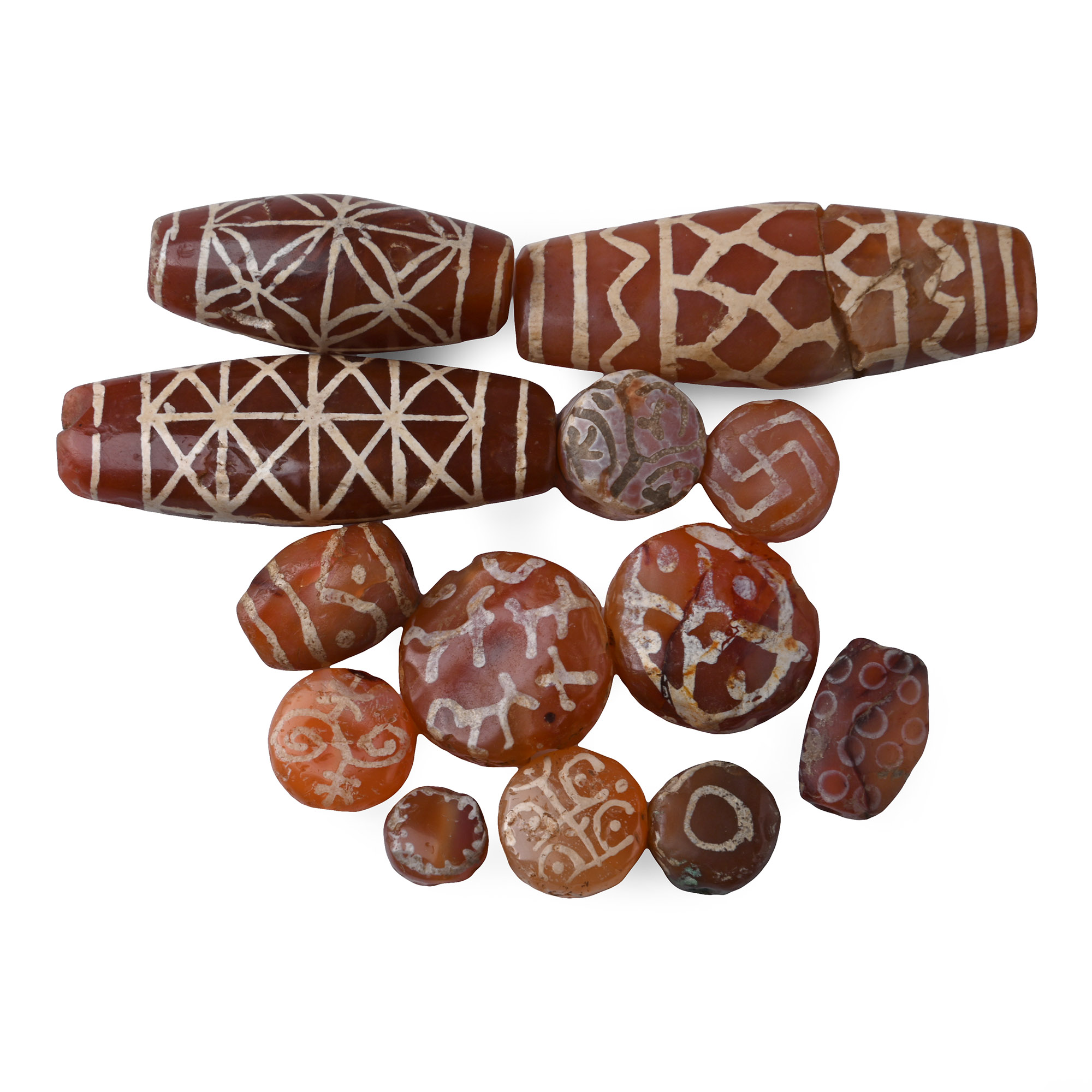 Large Indus Valley Etched Orange Carnelian Necklace Bead Collection