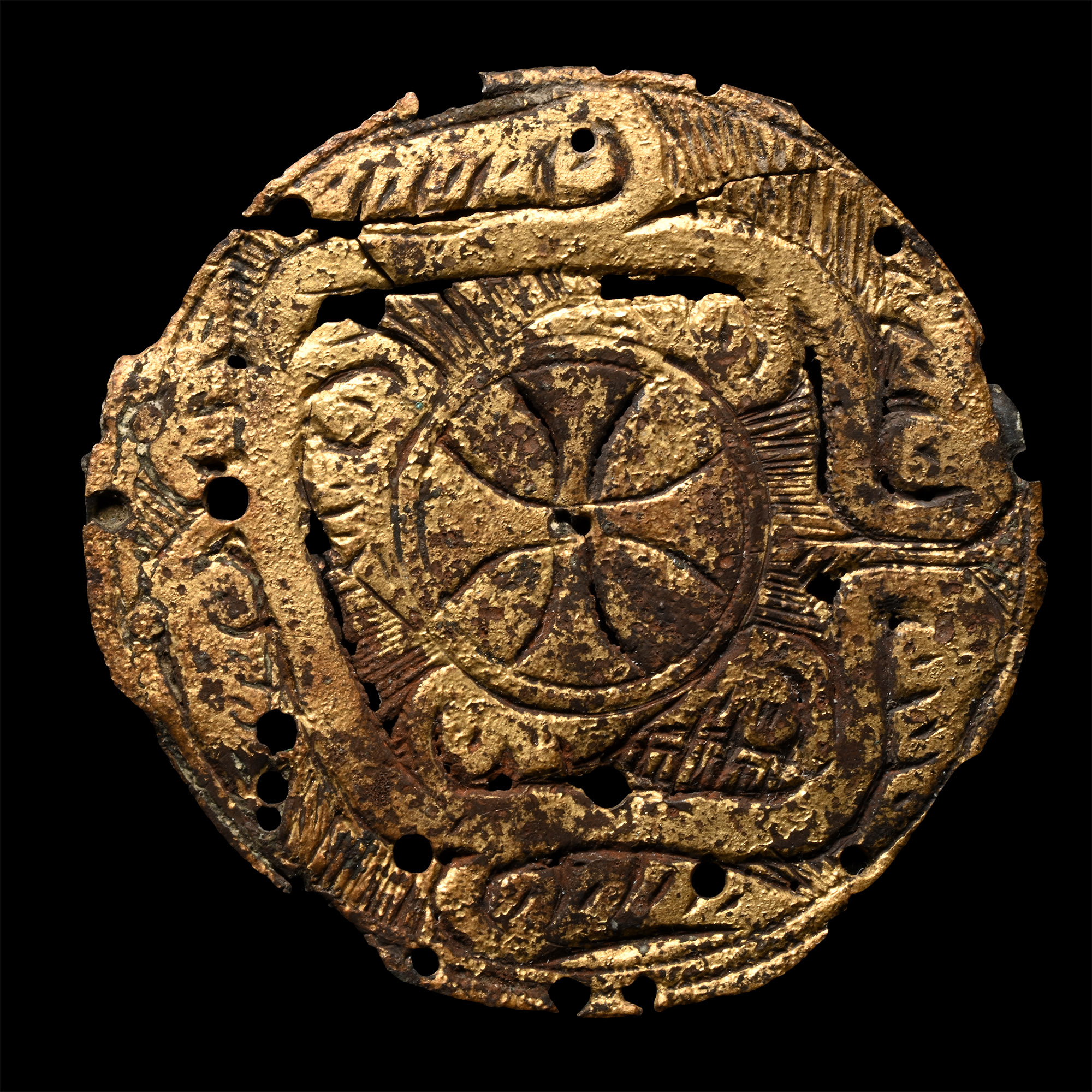 Medieval Knight's Gilt Bronze Heraldic Badge with Templar's Cross