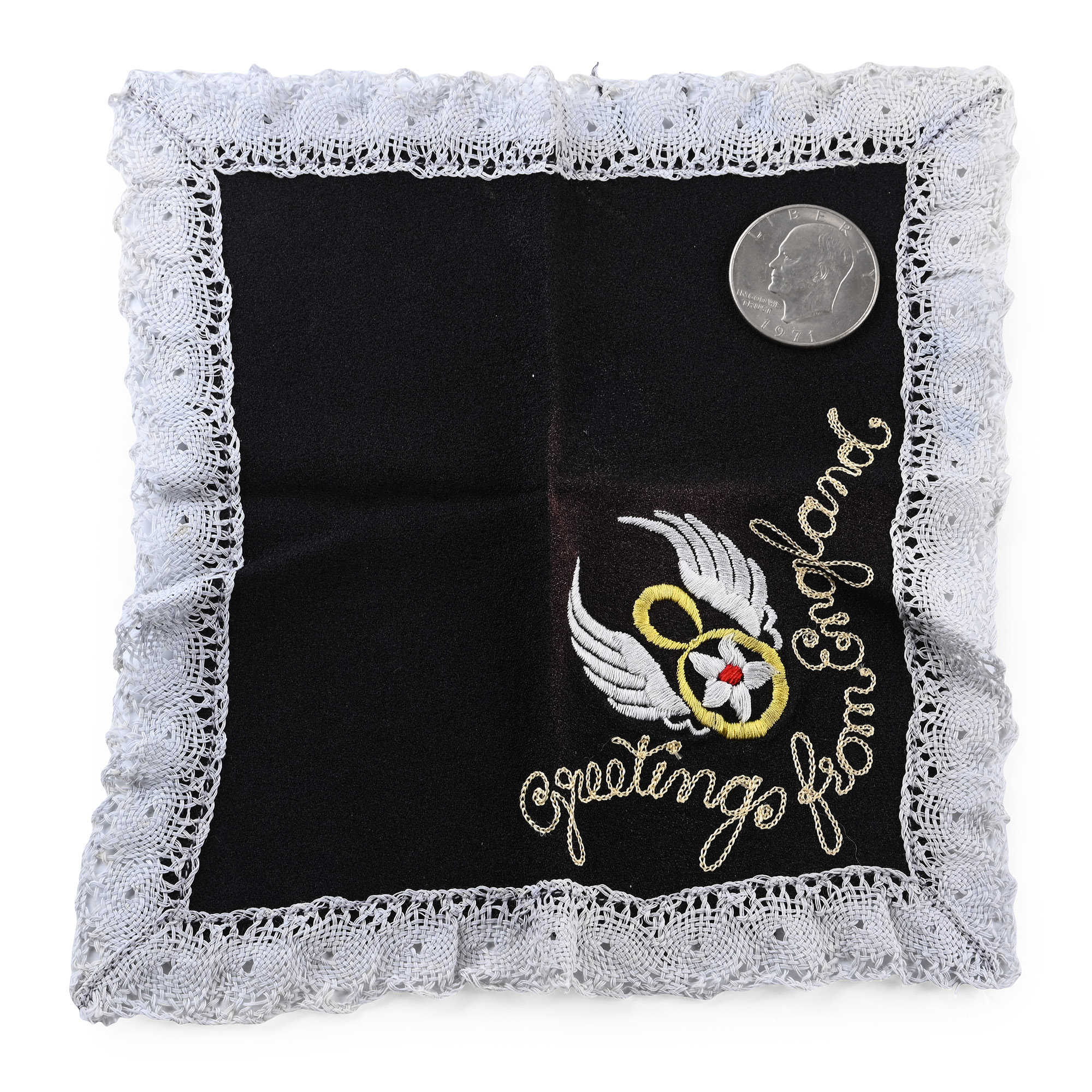 US Forces 'Sweetheart' Embroidered Handkerchief and Silver Dollar