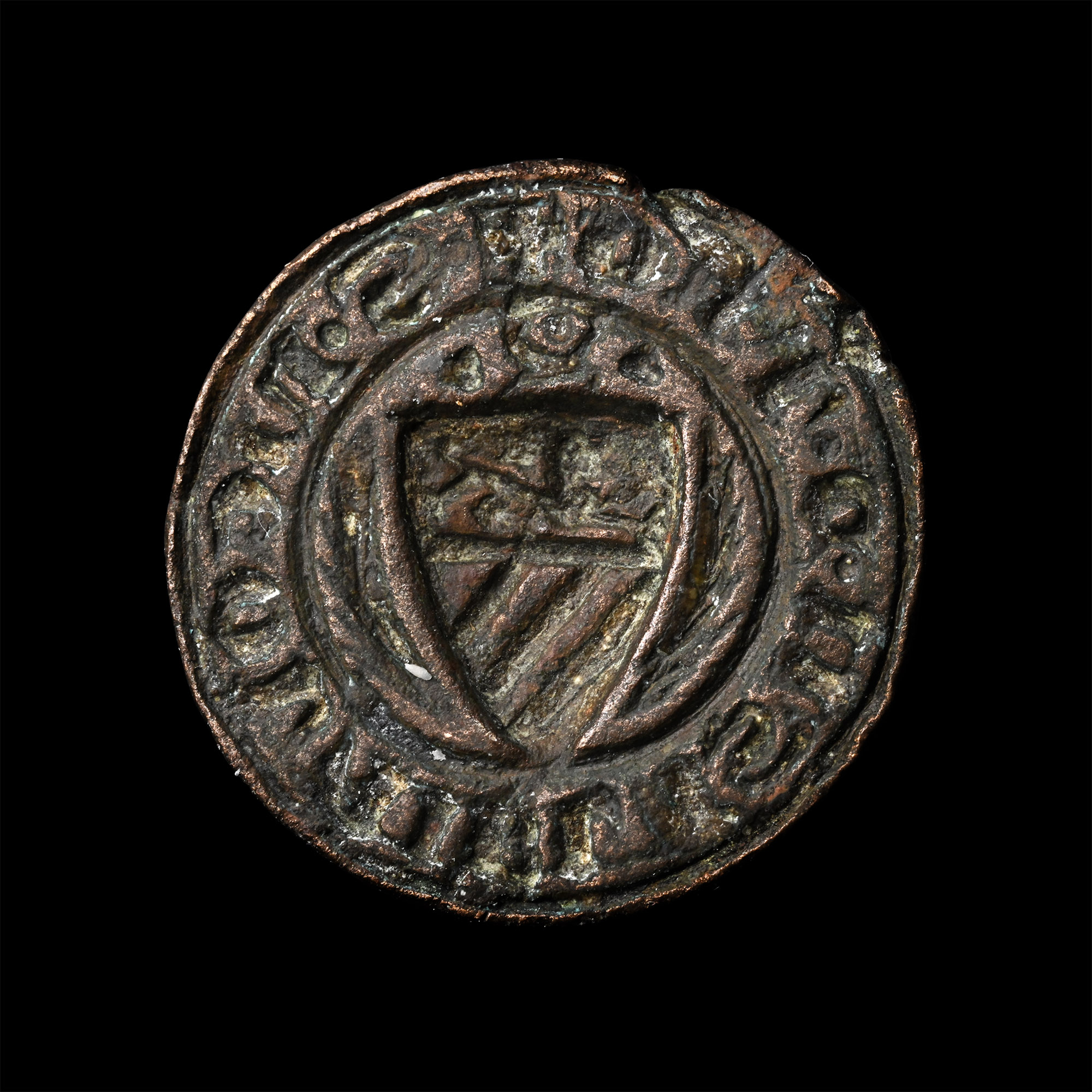 Medieval Bronze Personal Seal with Heraldic Shield
