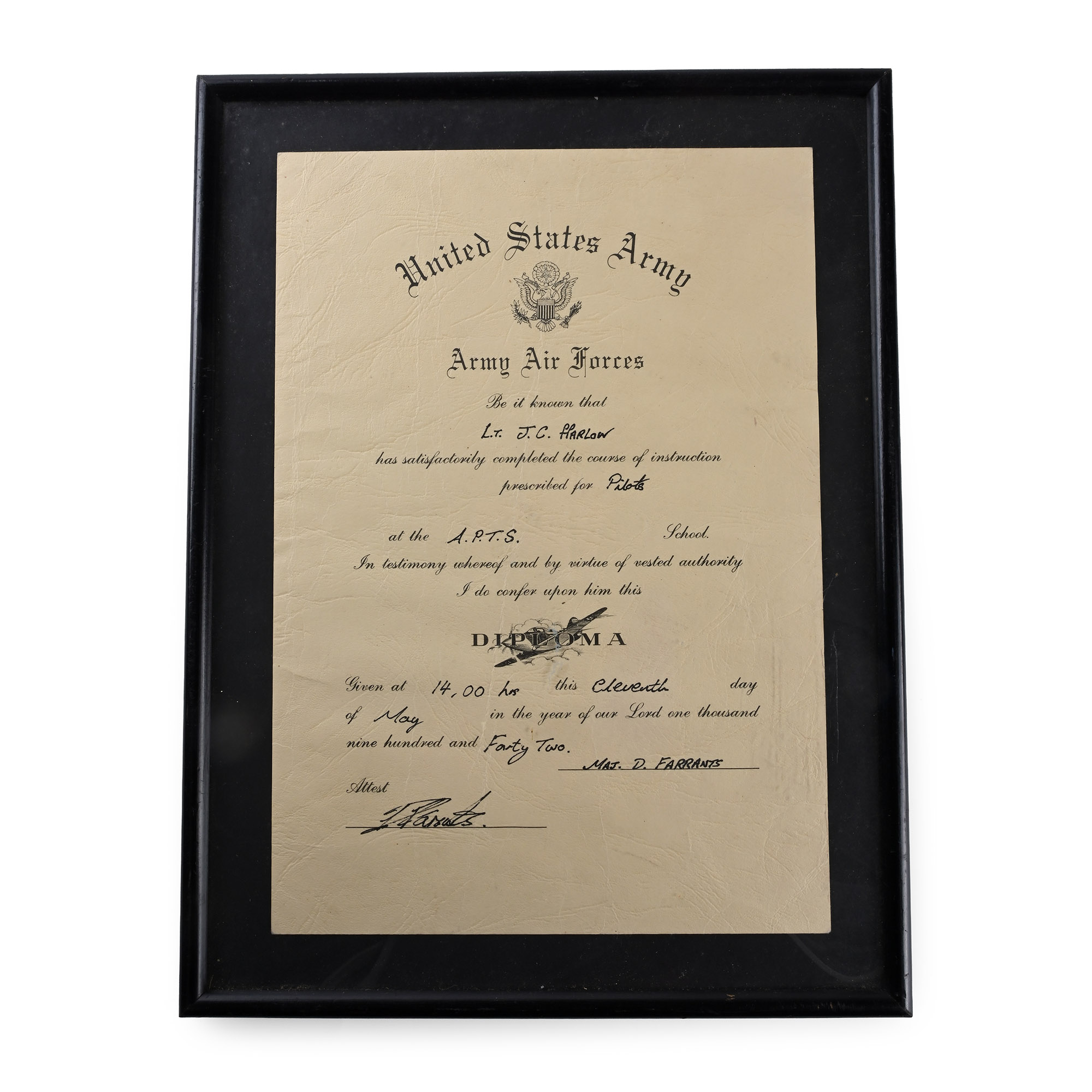 American Air Force WWII Pilot Wings Certificate