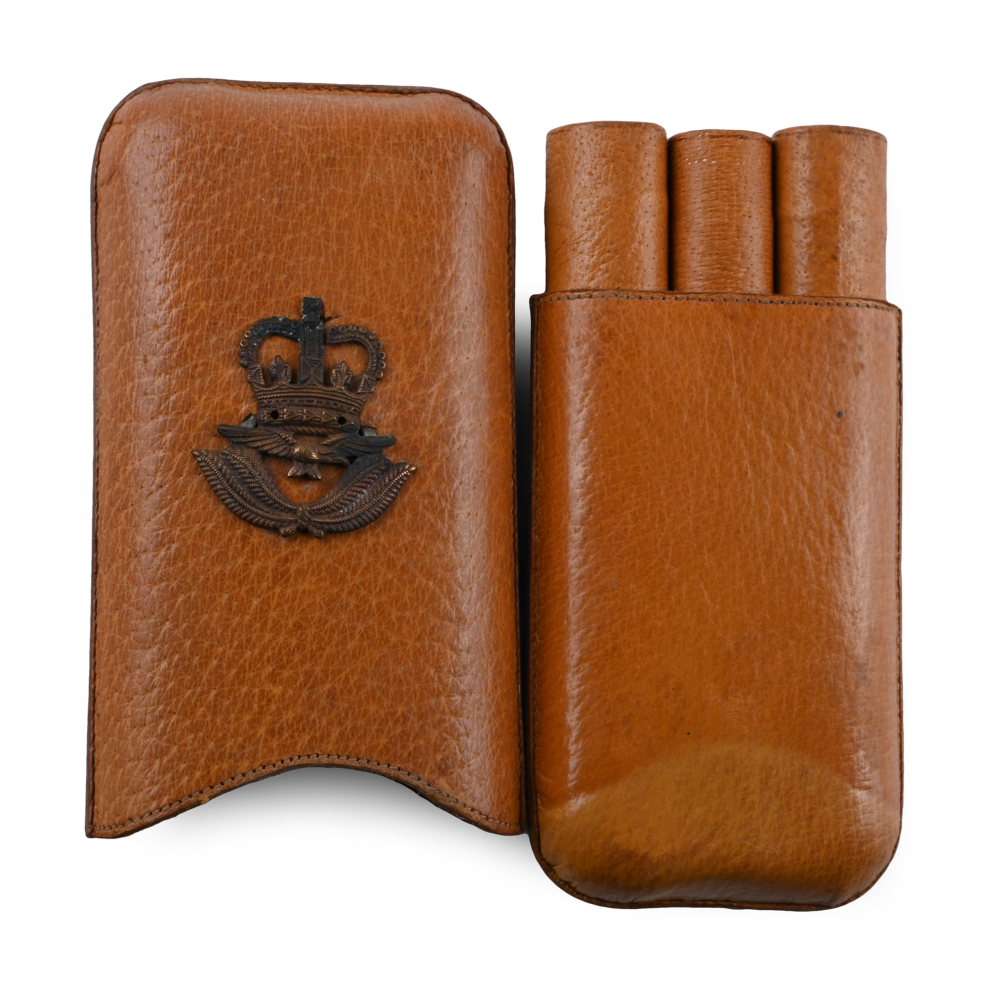 British RAF WWII Leather Cigar Case with Insignia