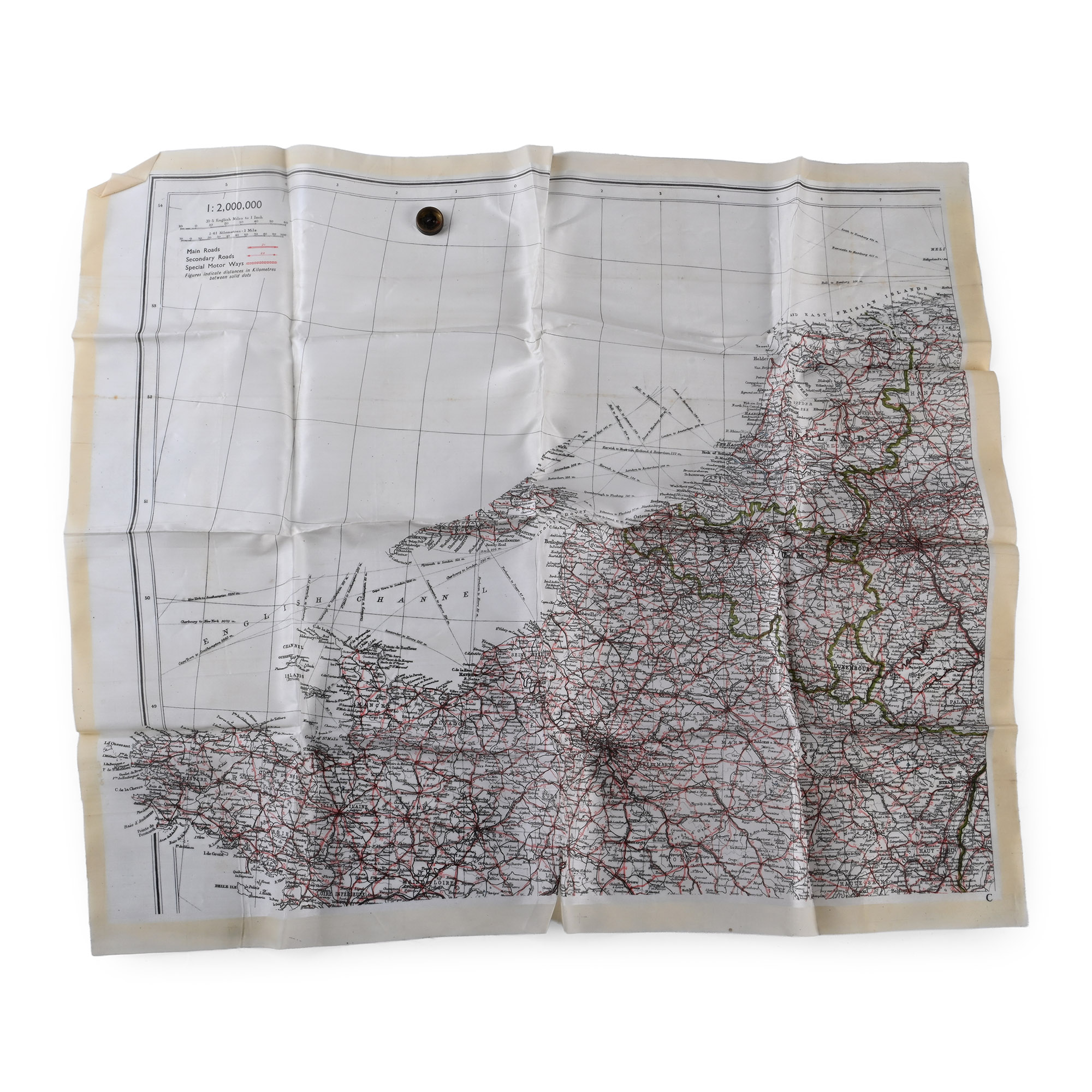 British RAF WWII Silk Escape Map and Miniature Compass