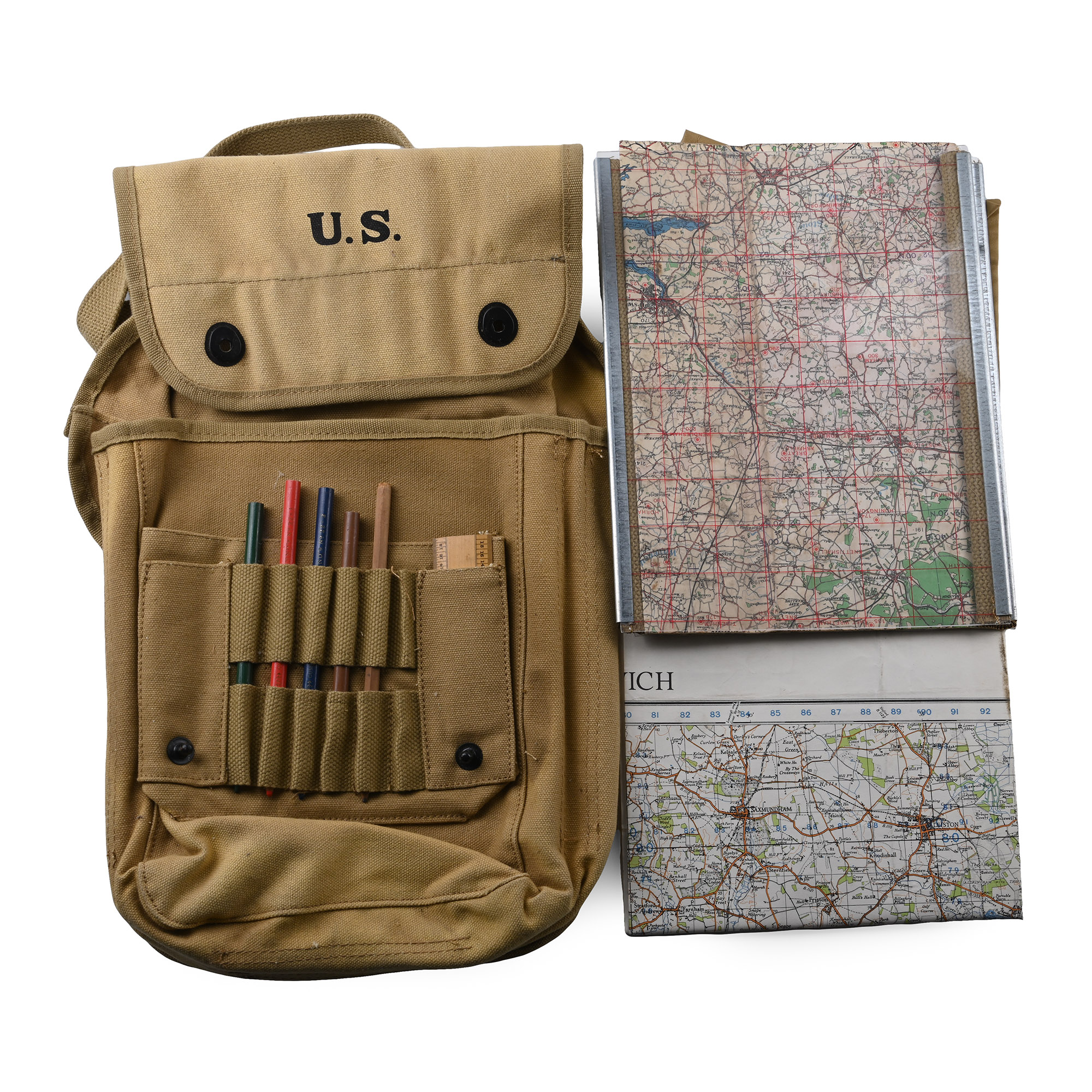 American US Air Force WWII Map Case and Original Contents