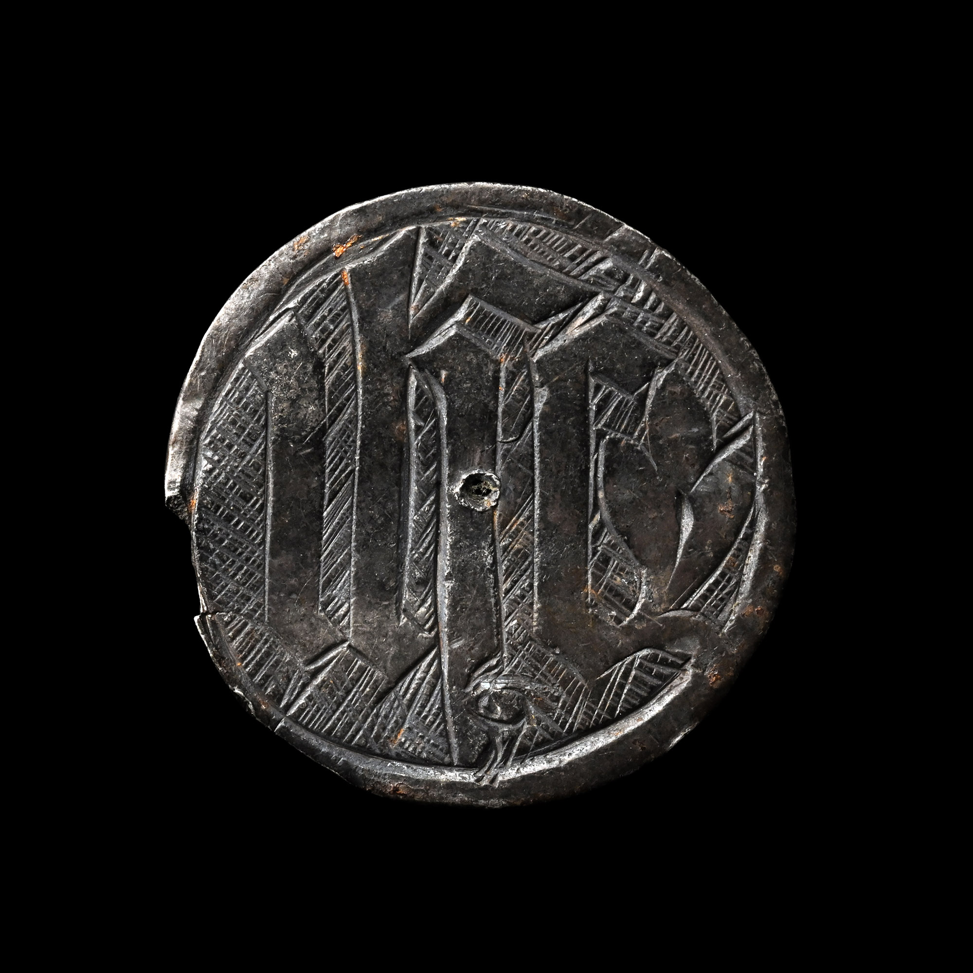 Medieval Silver Roundel Engraved IHS