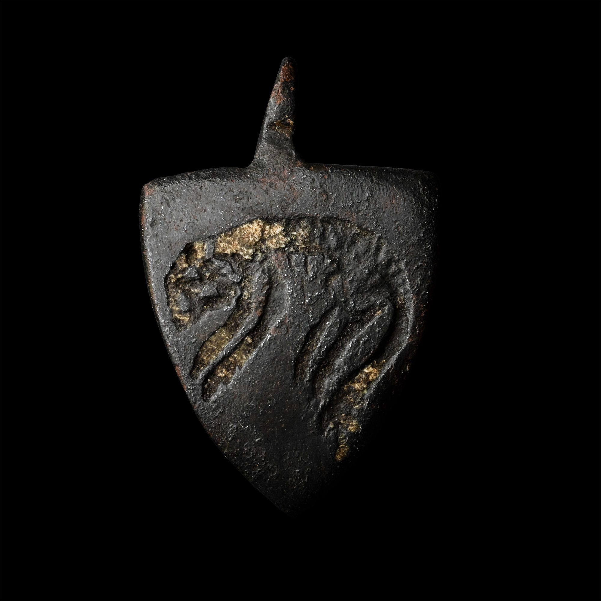 Medieval Knight's Enamelled Bronze Heraldic Horse Harness Pendant with Leopard