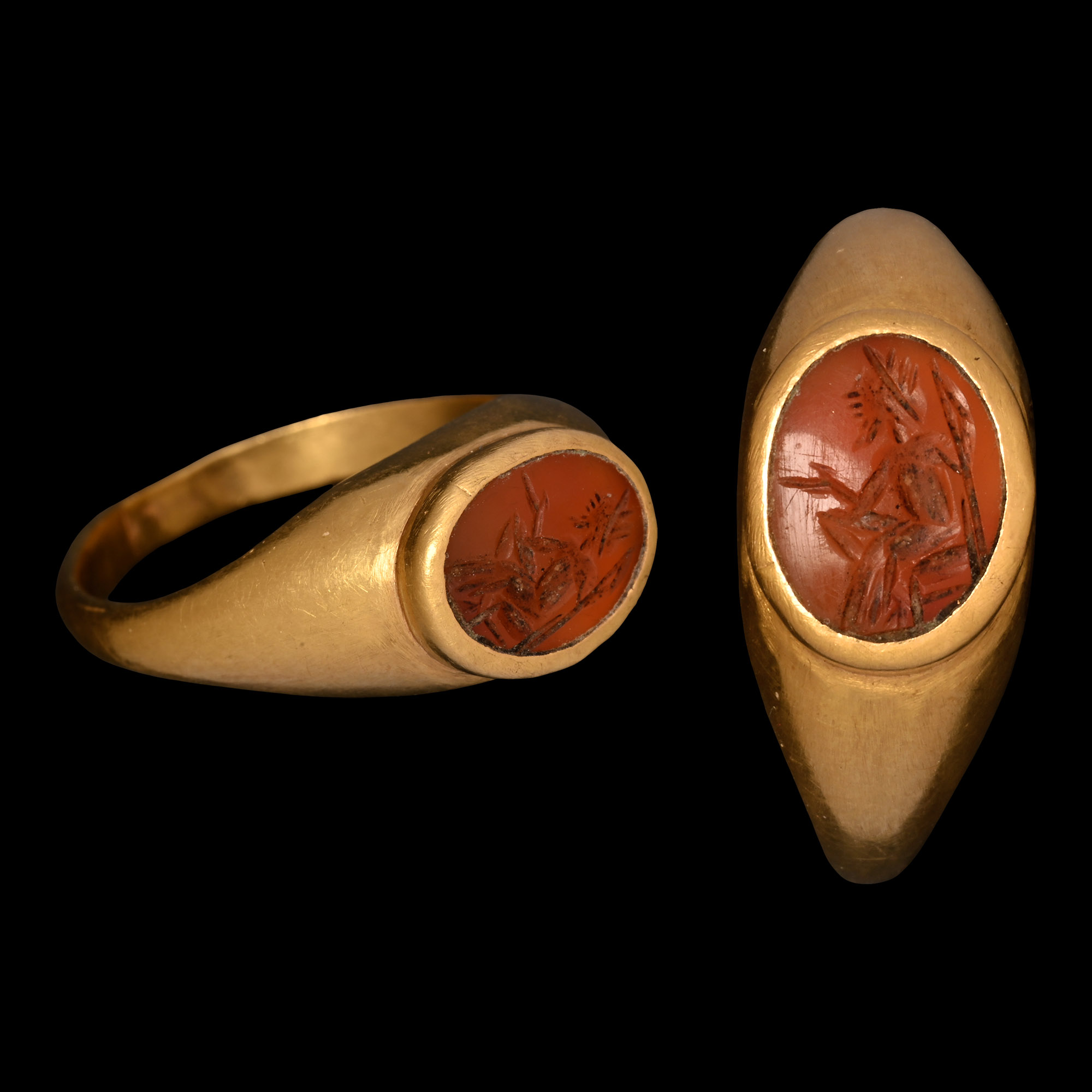 Roman Carnelian Jupiter Gemstone in Gold Ring