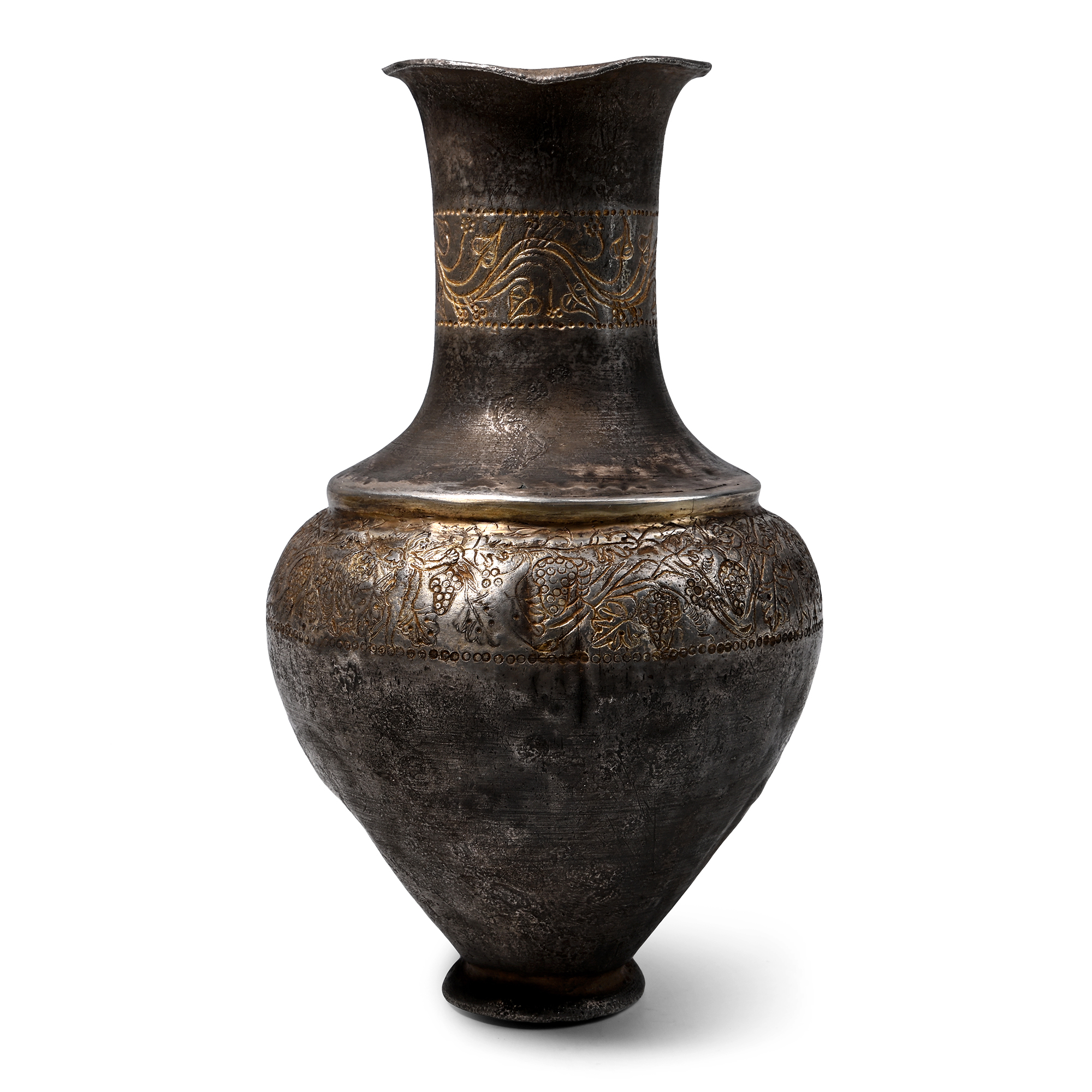Greek Silver-Gilt Vase with Winged Putti Picking Grapes