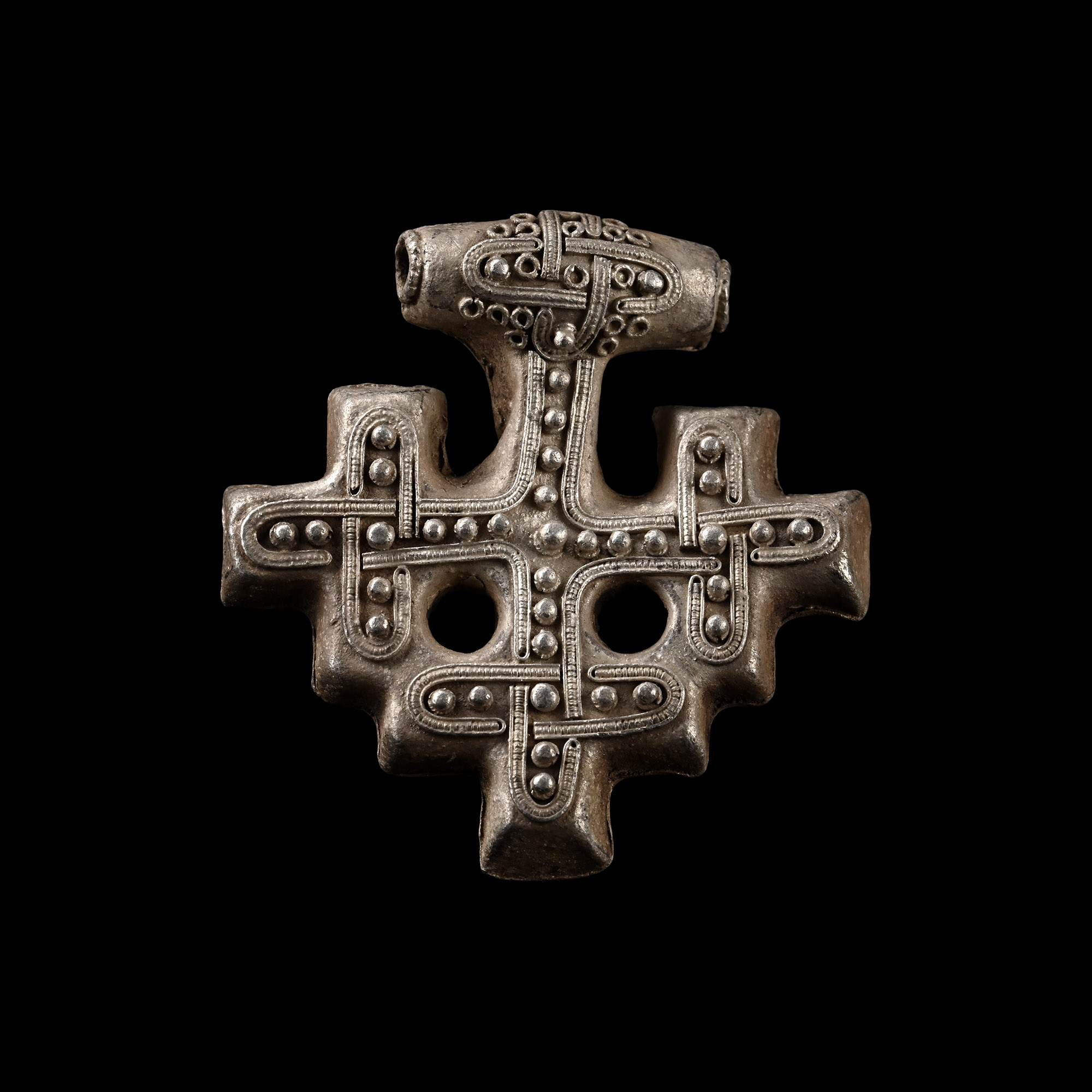 Scandinavian Viking Silver Filigree Tau Cross Pendant