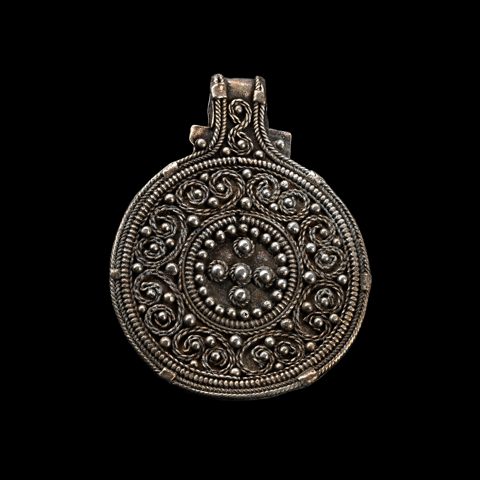 Viking Age Silver Filigree Pendant with Scroll Cross