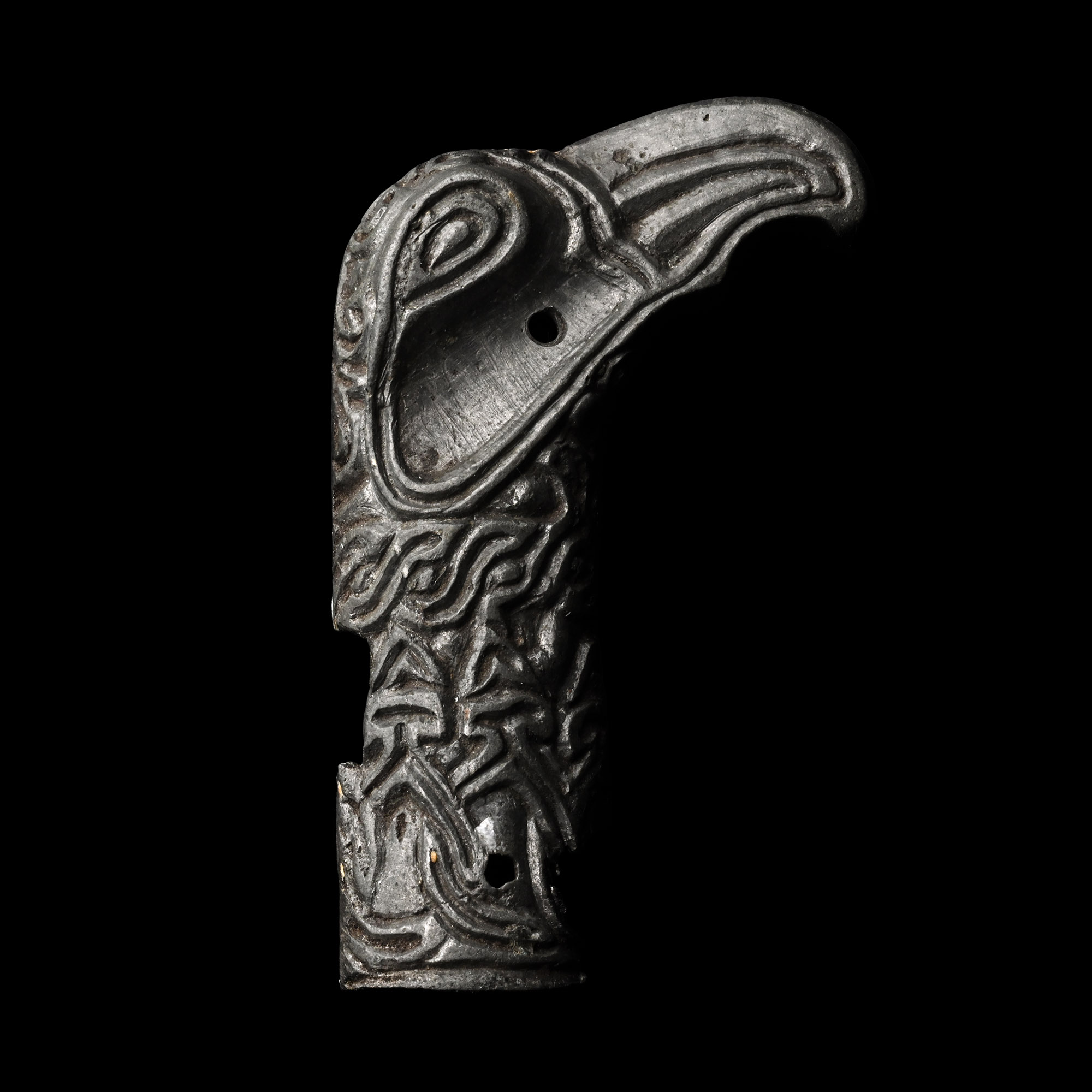Viking Age Bronze Riding Crop Terminal Plate with Eagle's Head