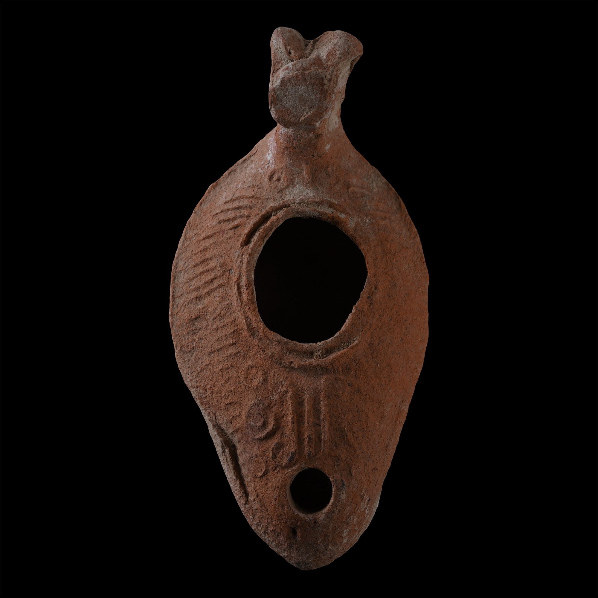 Byzantine Period Terracotta Oil Lamp with Raised Handle