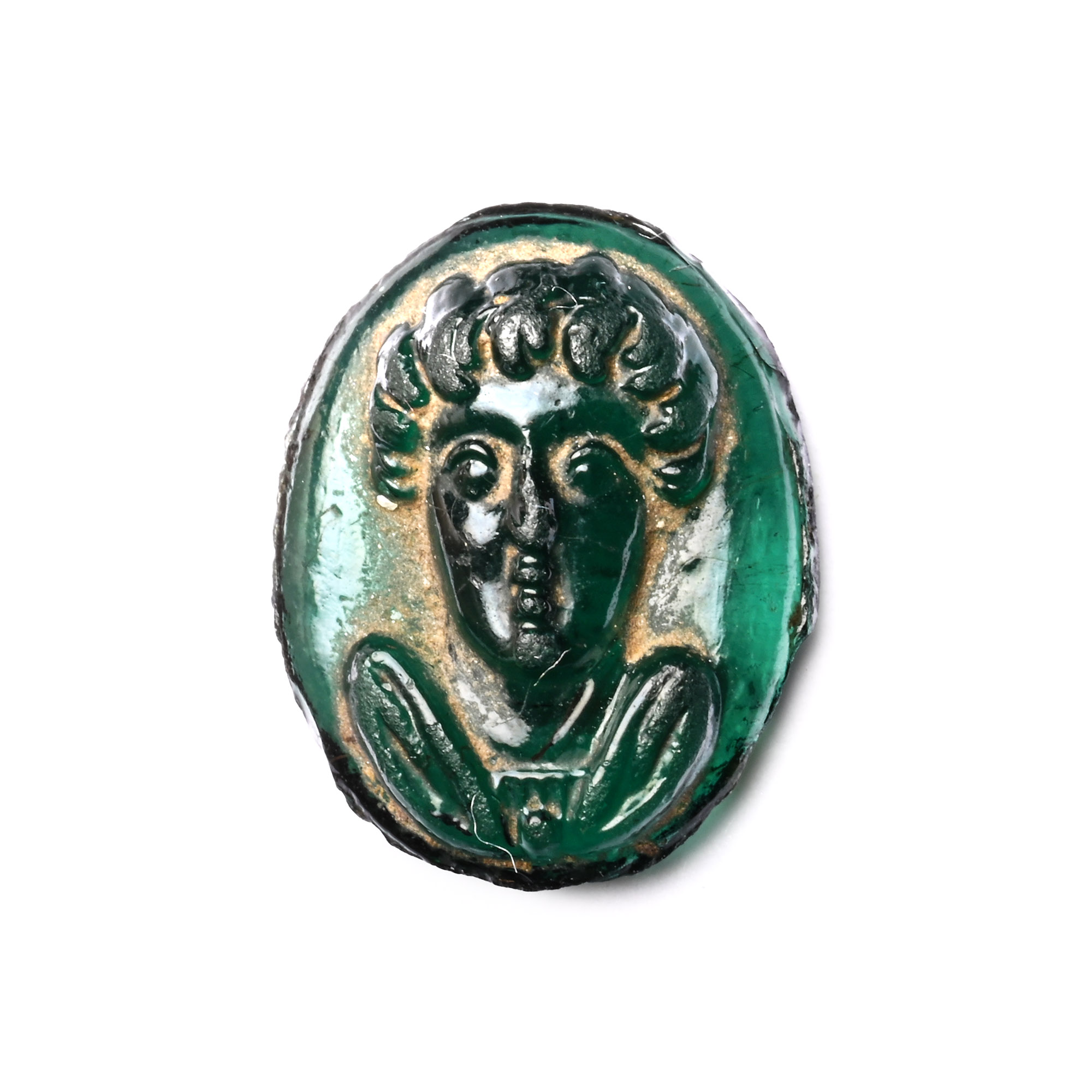 Post-Classical Green Glass Cameo of Man