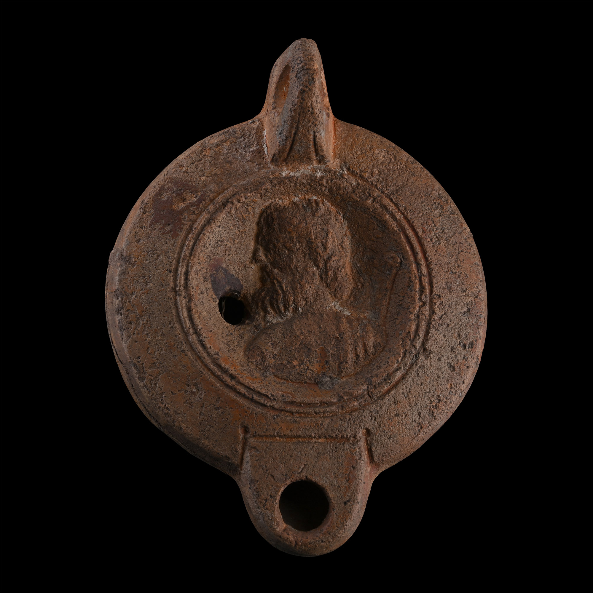 Roman Terracotta Oil Lamp with Bearded Philosopher