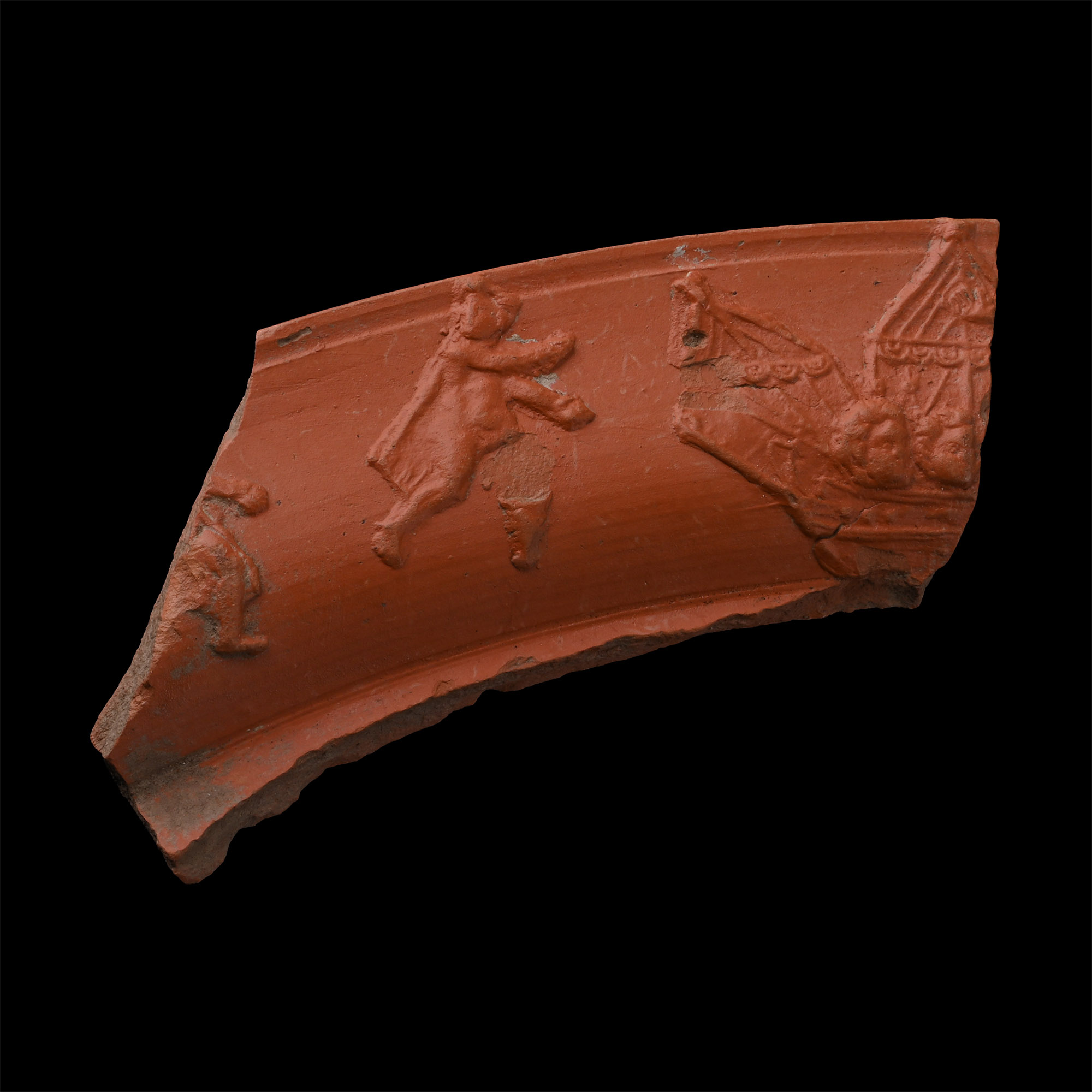 Roman Red Ware Platter Fragment with Ship and Figures