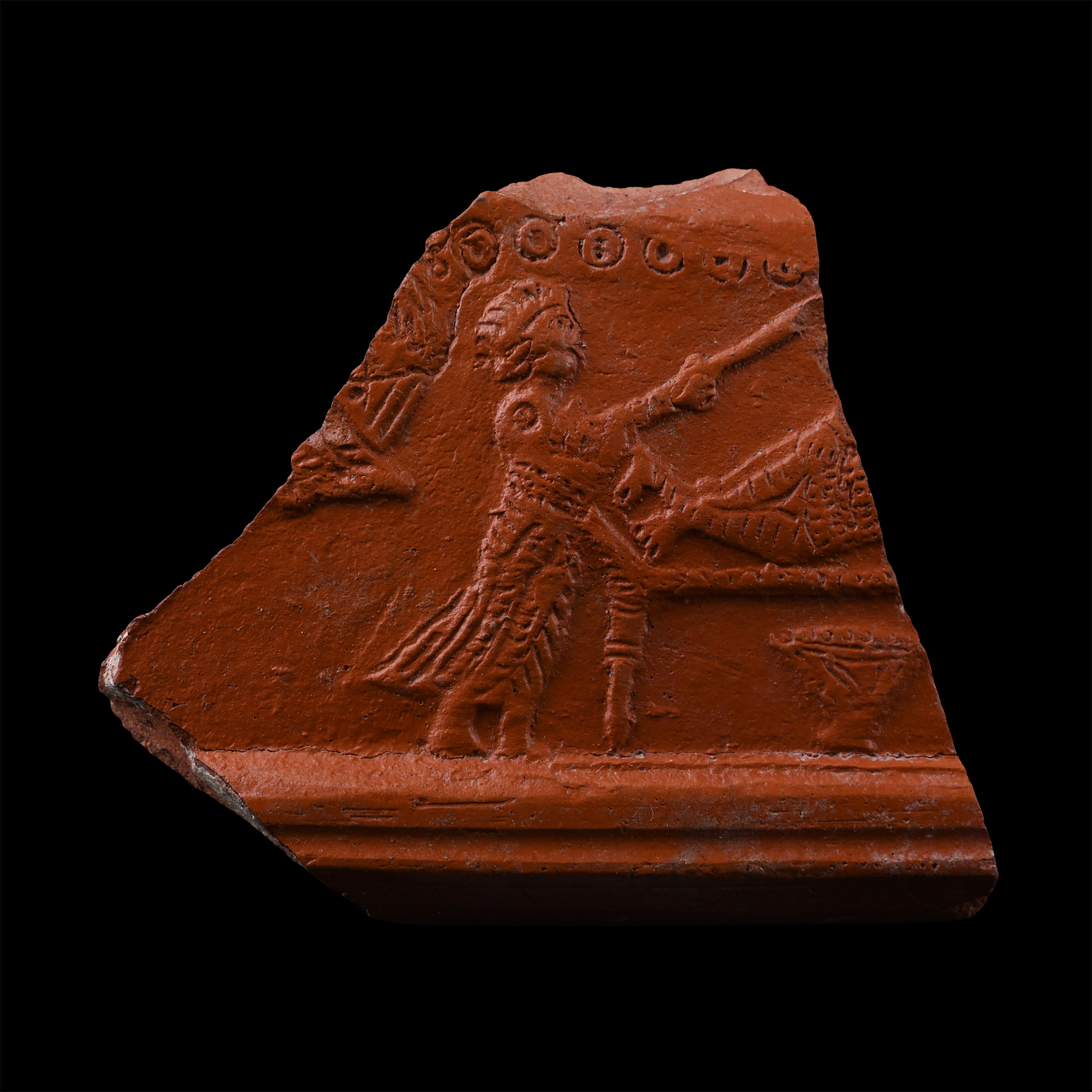 Roman Red Ware Rectangular Fragment with Slave Fanning a Noble on a Day Bed