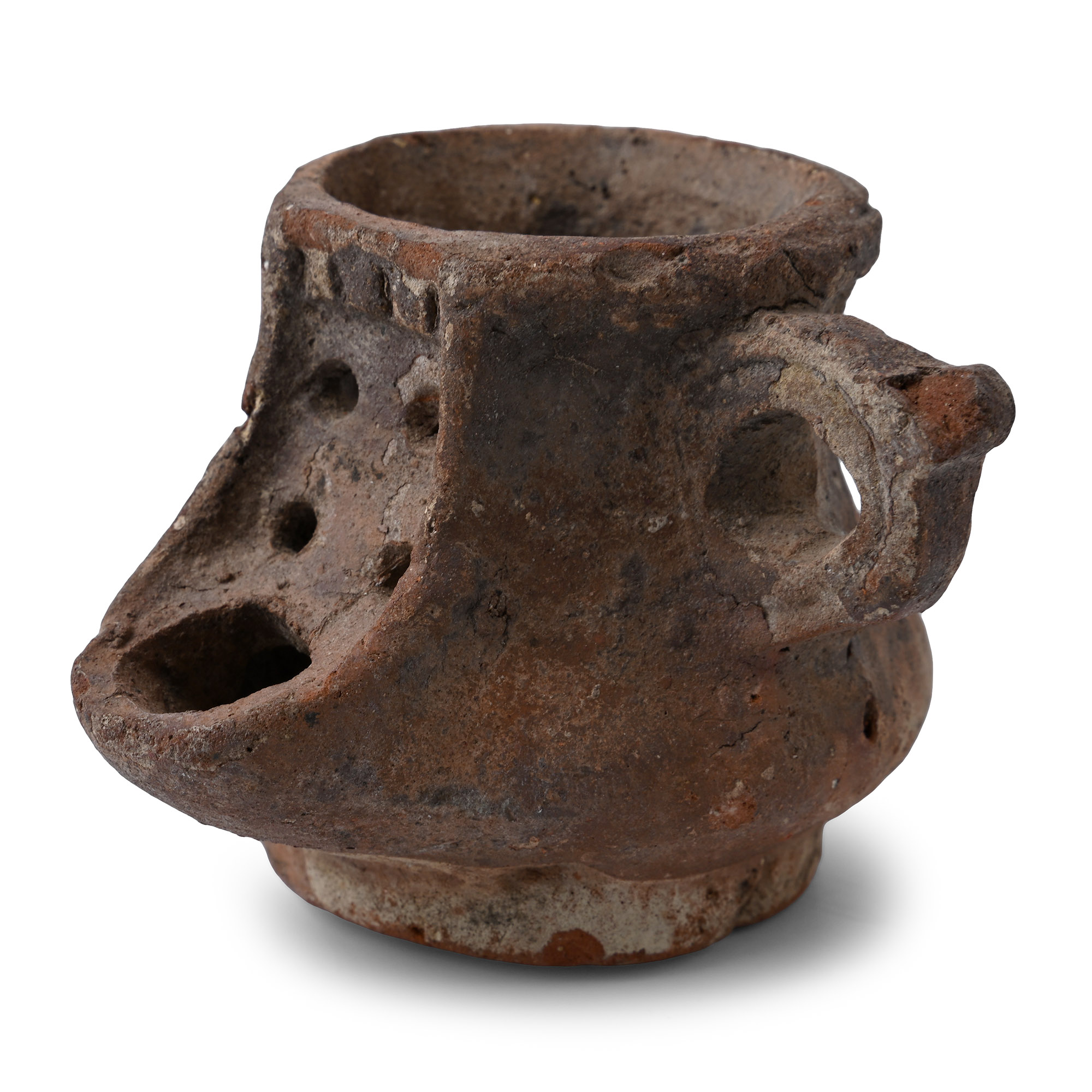 Egyptian Terracotta Handled Oil Lamp