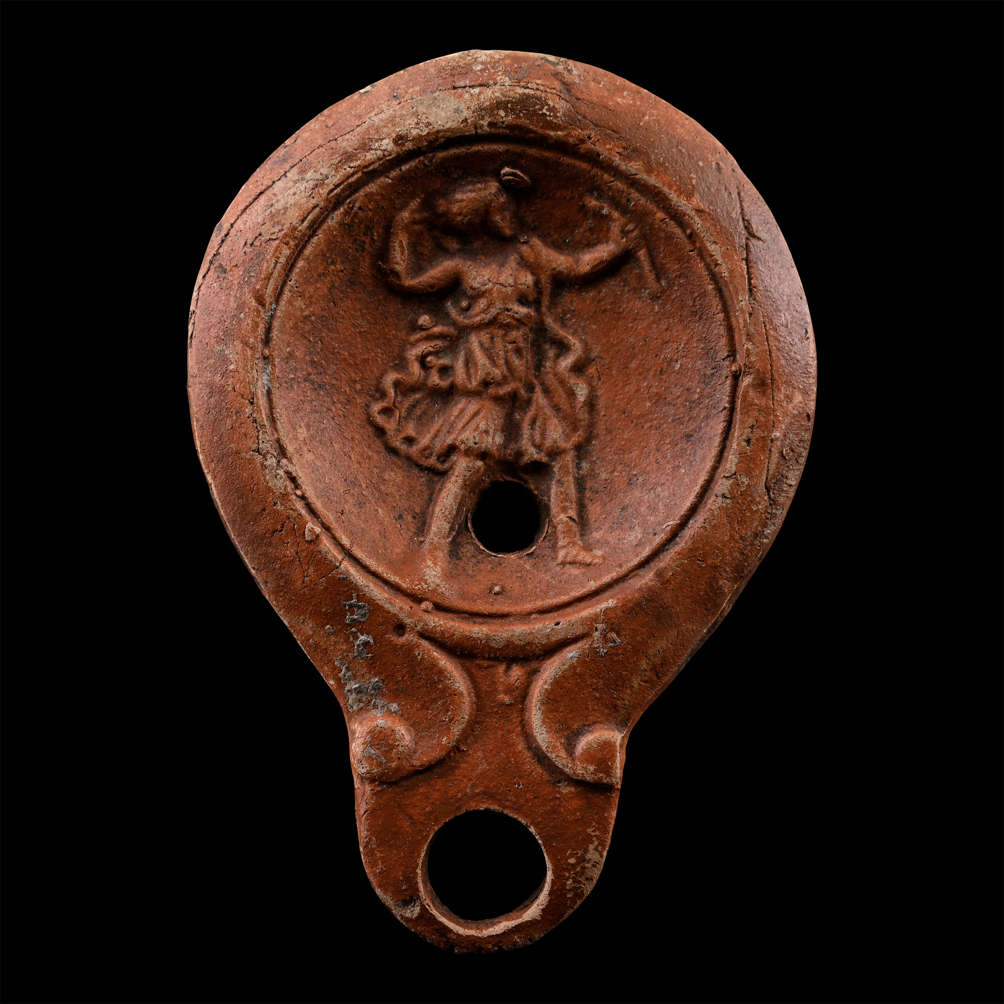 Roman Terracotta Oil Lamp with the Goddess Diana