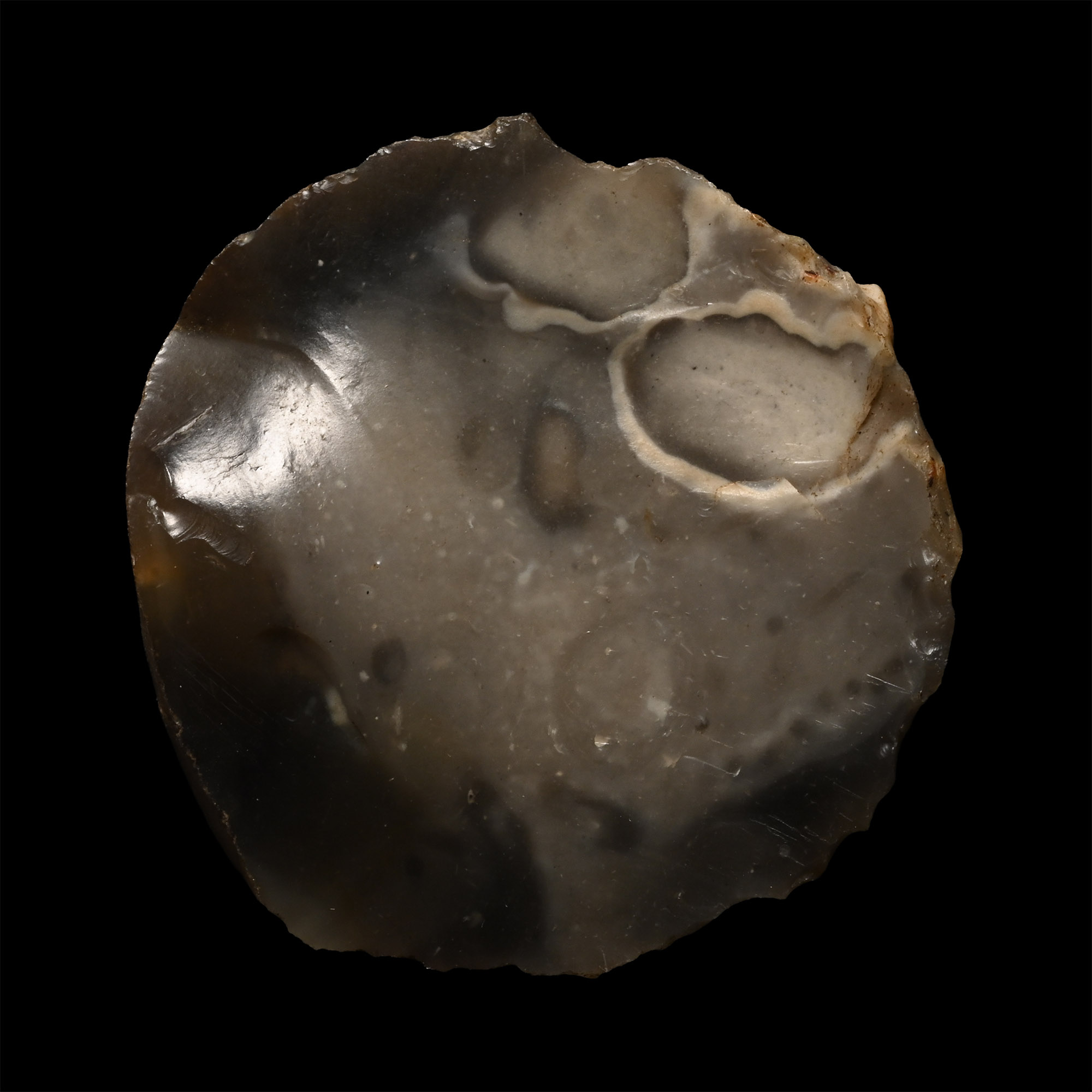 British Stone Age Ovate Knapped Flint Scraper from Fullbrook Farm
