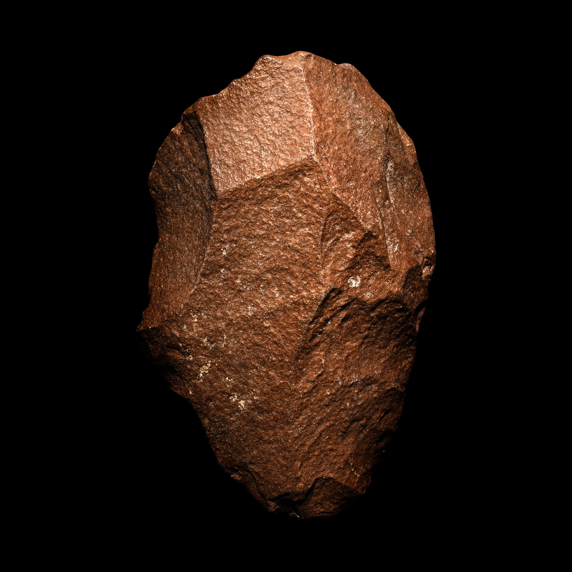 African Stone Age Homo Erectus Knapped Red Stone Handaxe