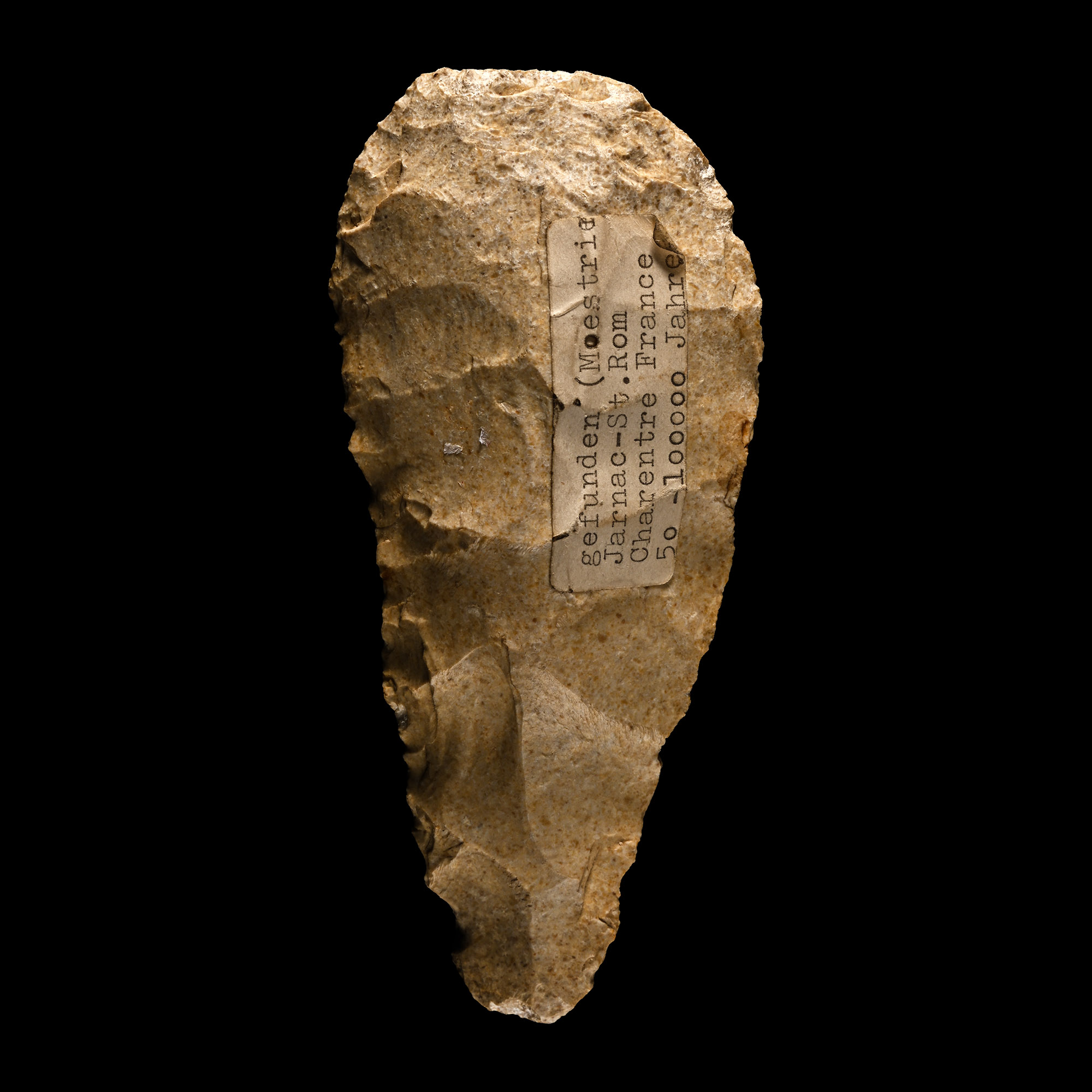 French Stone Age Knapped Cream Stone Handaxe