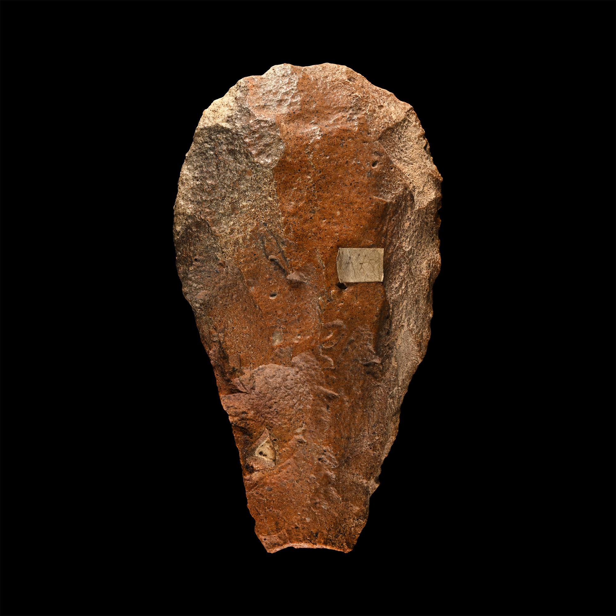 African Stone Age Homo Erectus Large Knapped Orange Stone Handaxe