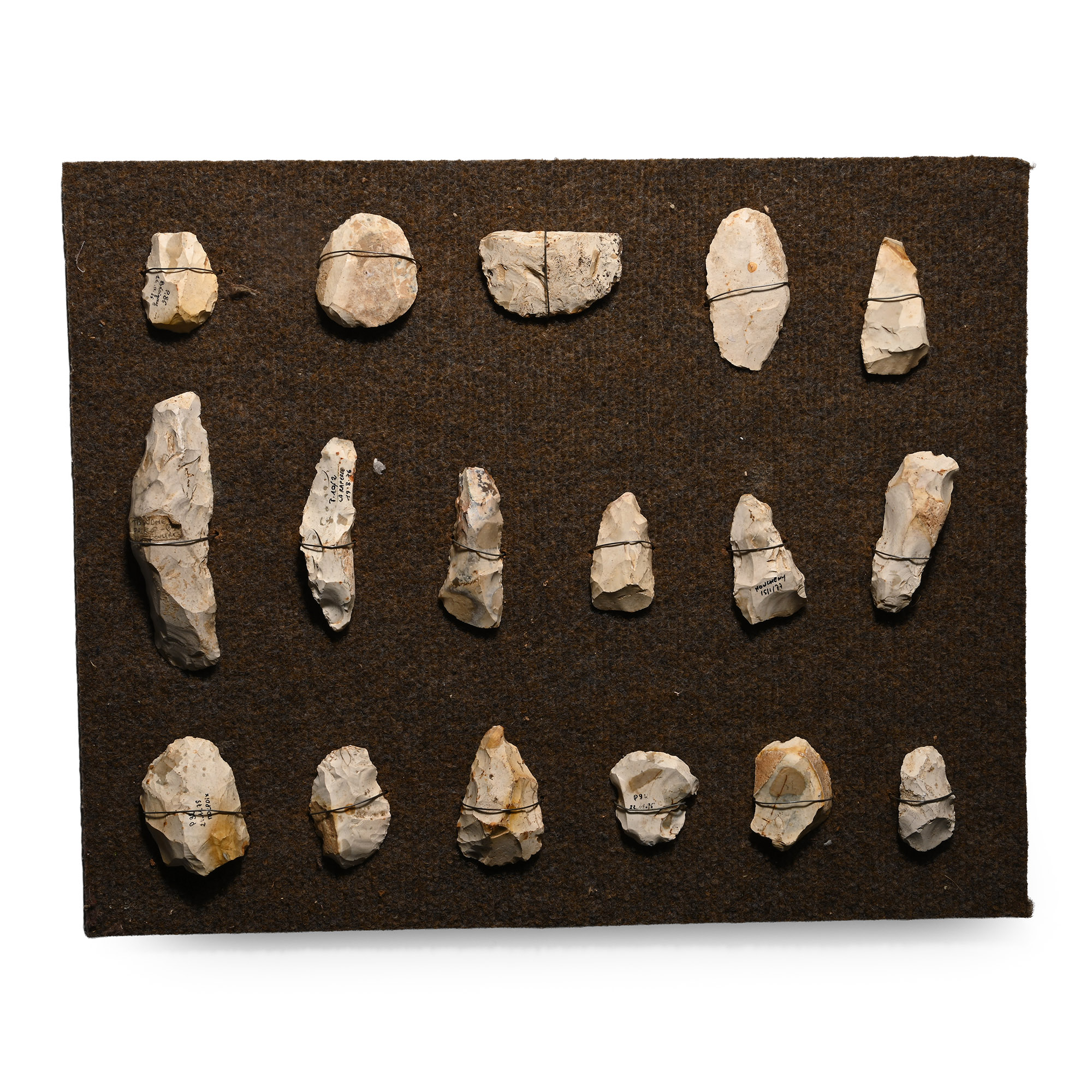 French Stone Age Axe and Other Knapped Flint Tool Display