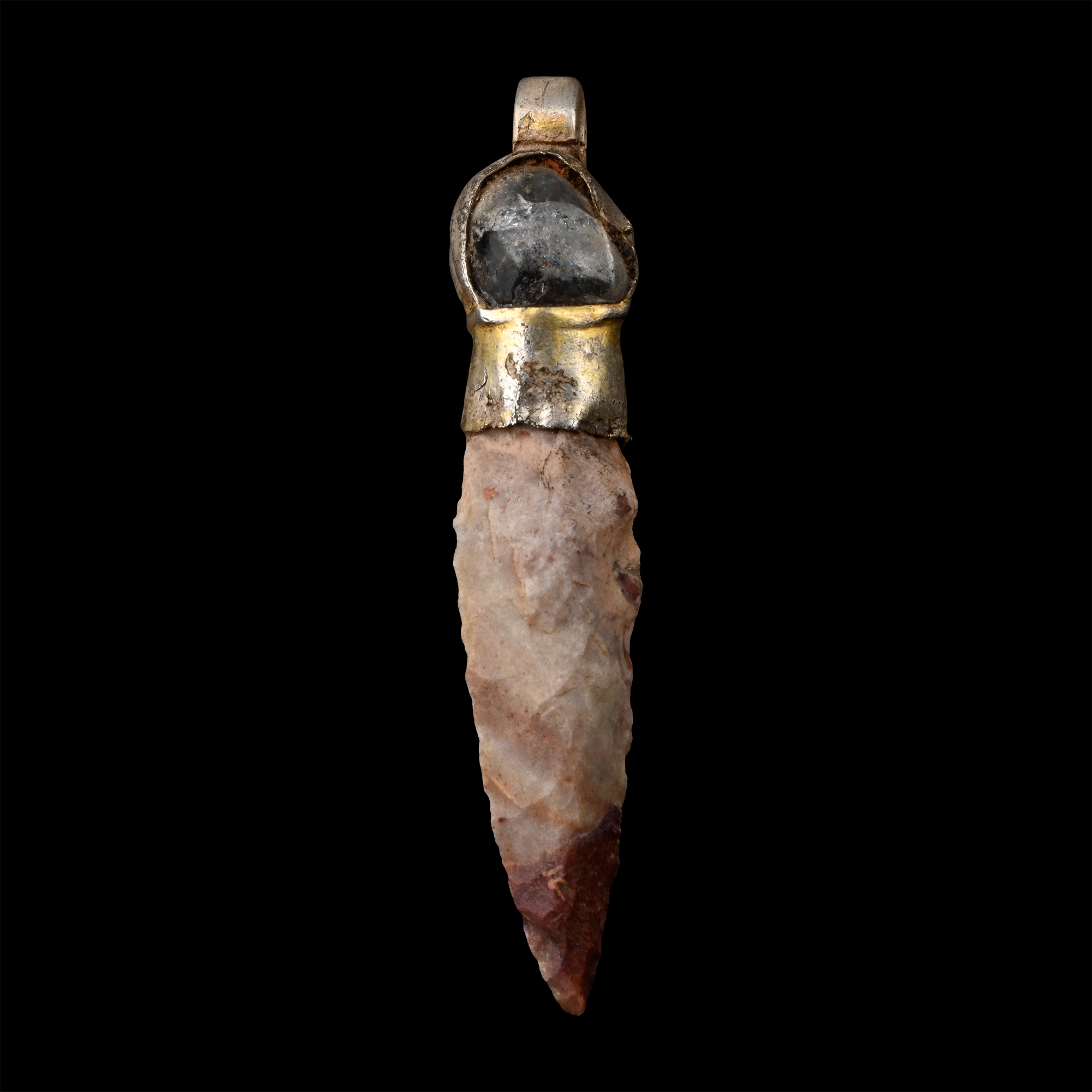 Viking Silver-Gilt Elfshot Pendant with Stone Arrowhead