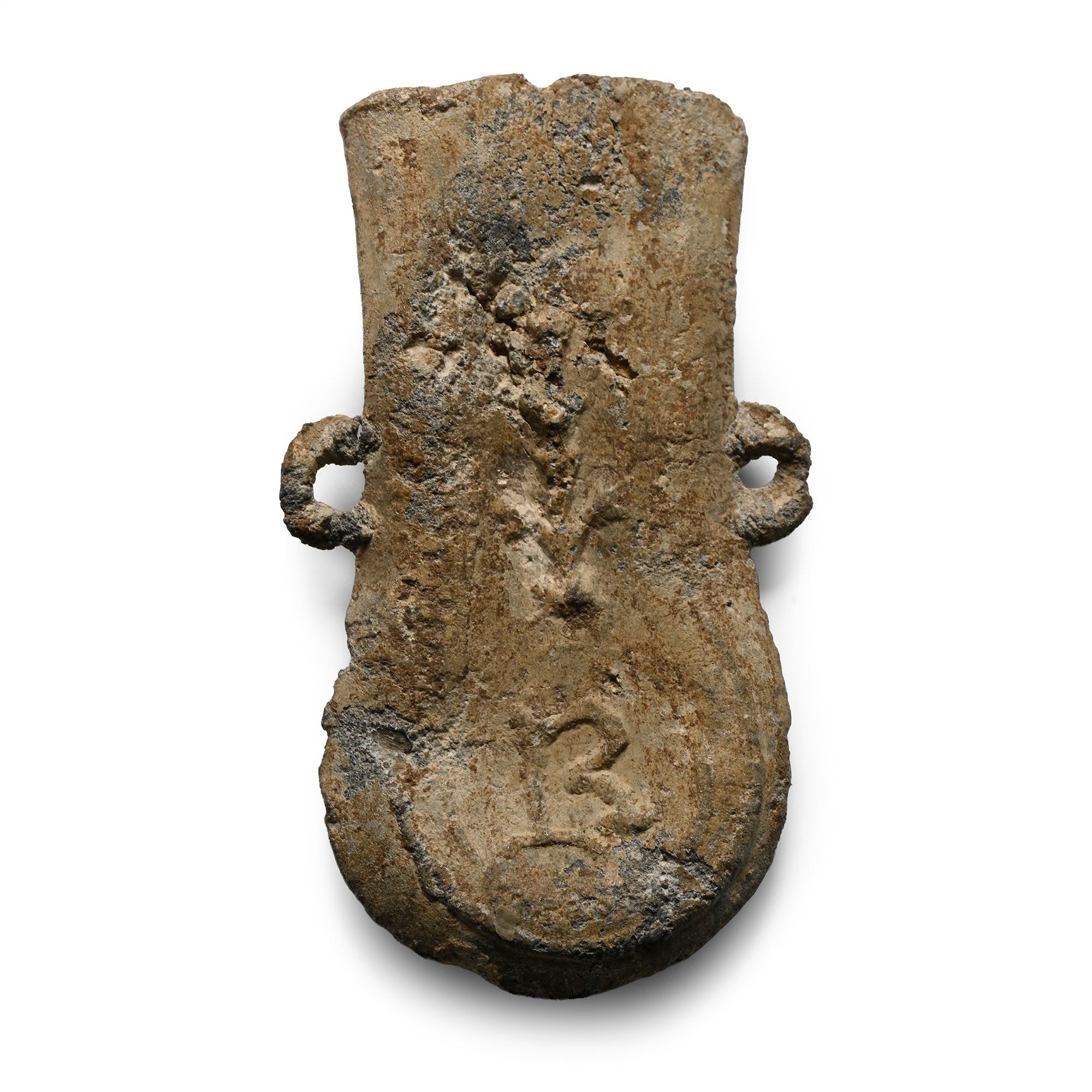 Medieval Lead Pilgrim's Holy Water Ampulla with Letter R