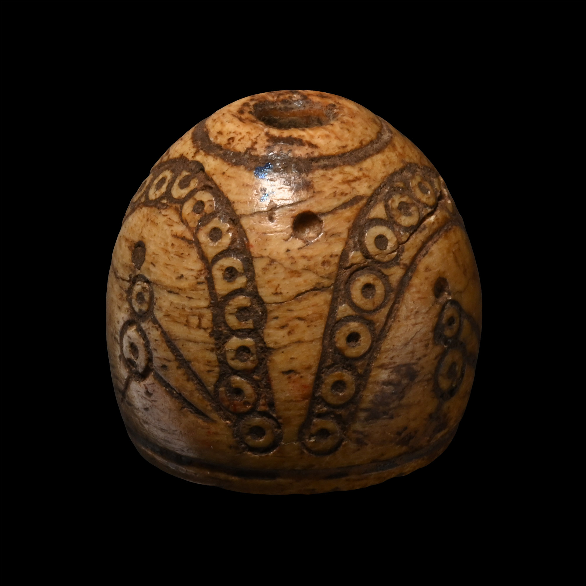 Byzantine Engraved Bone Spindle Whorl with Birds Below Canopy