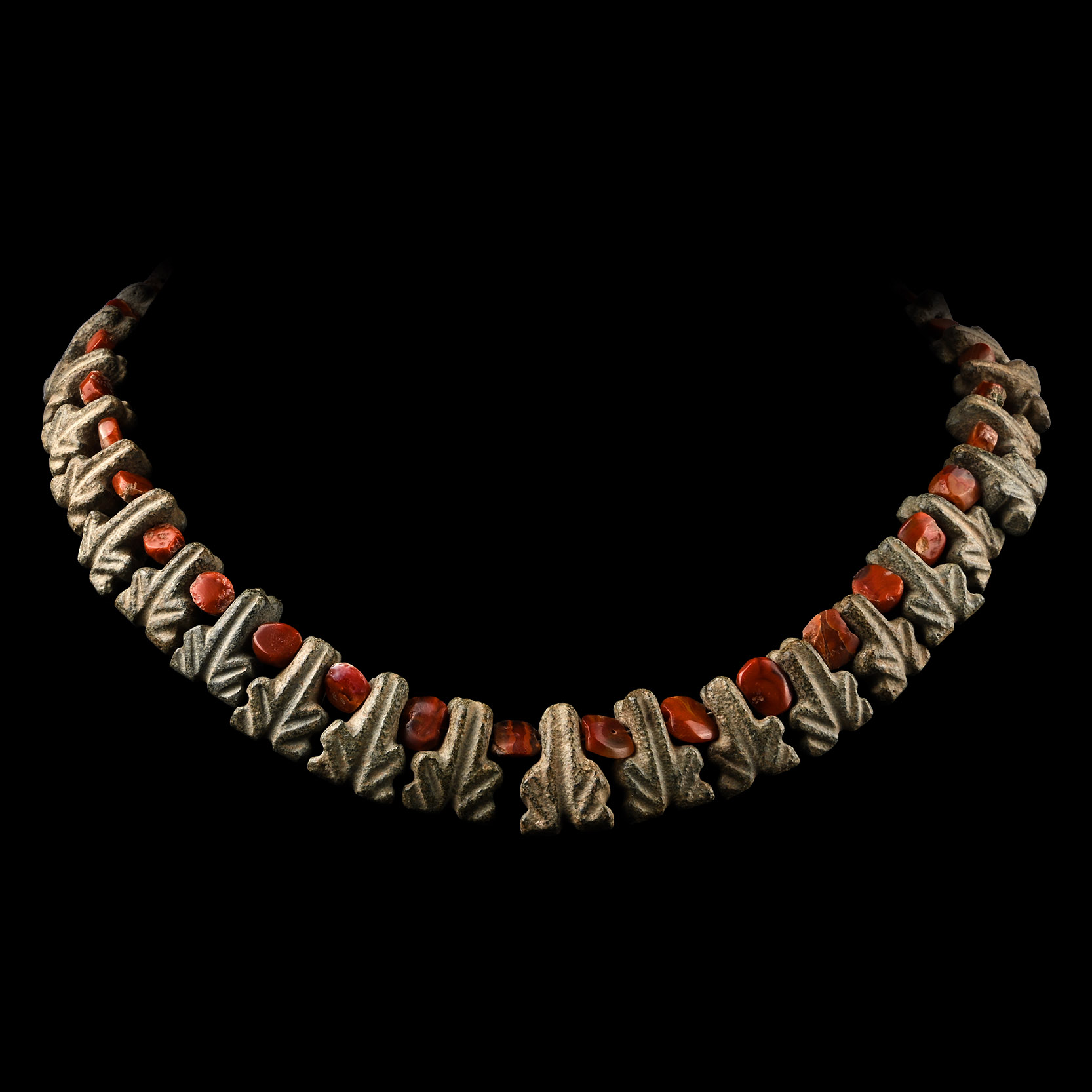 Mesopotamian Carved Stone Frog Bead Necklace