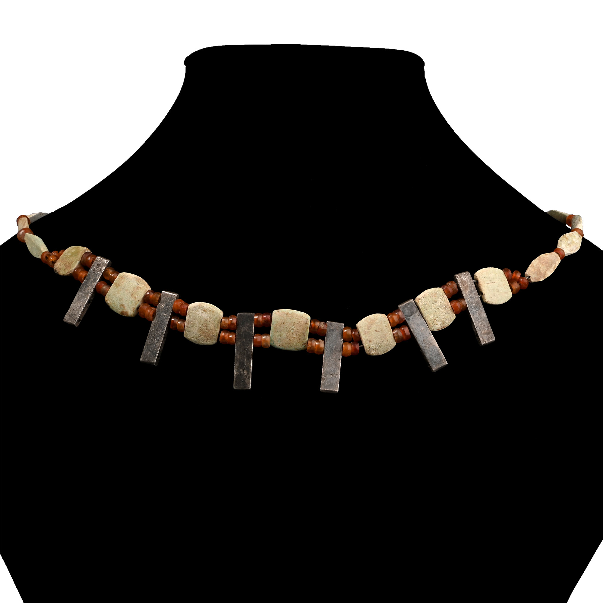 Elamite Carnelian Necklace with Silver Pendants