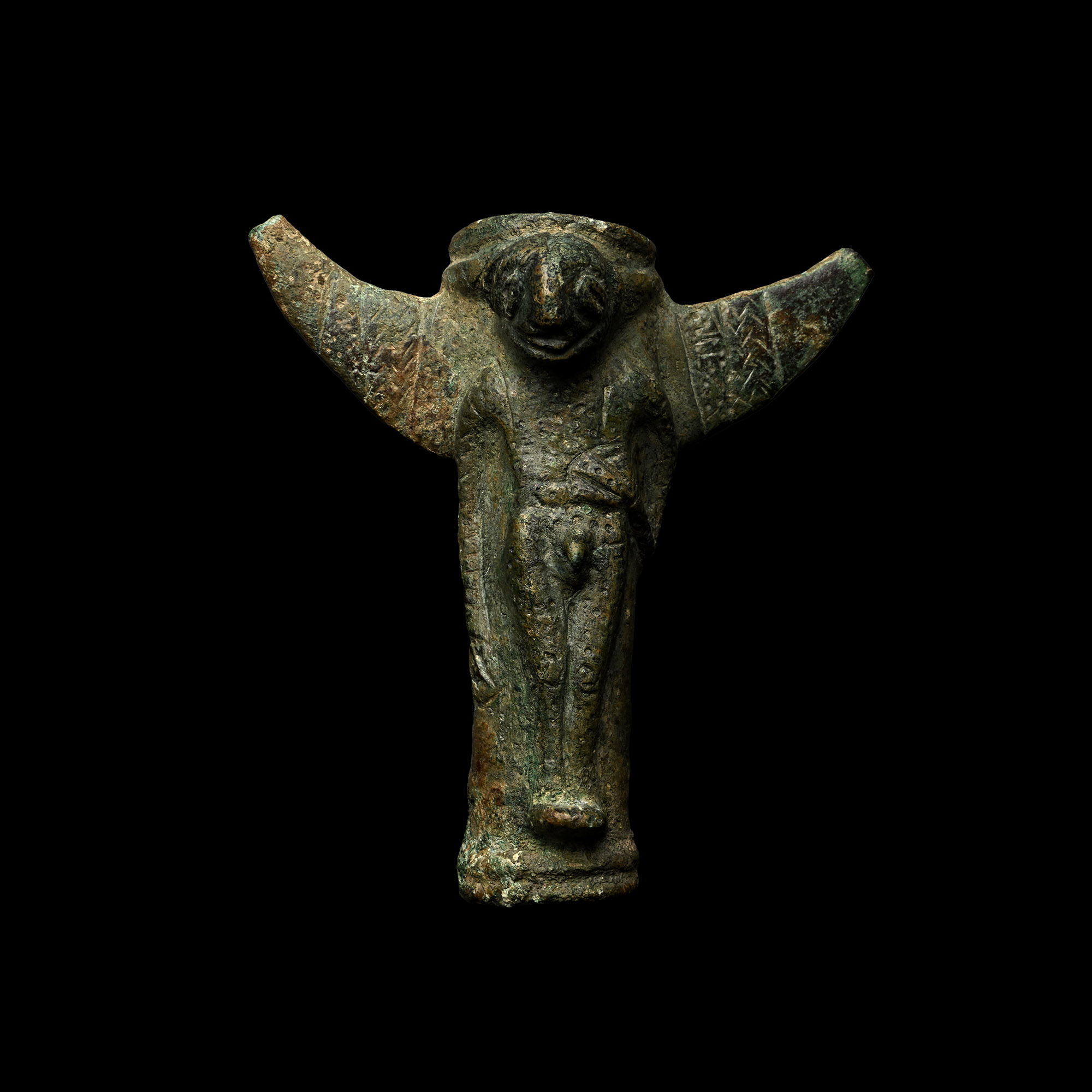 Elamite Bronze Macehead with Winged Human and Animal Figure