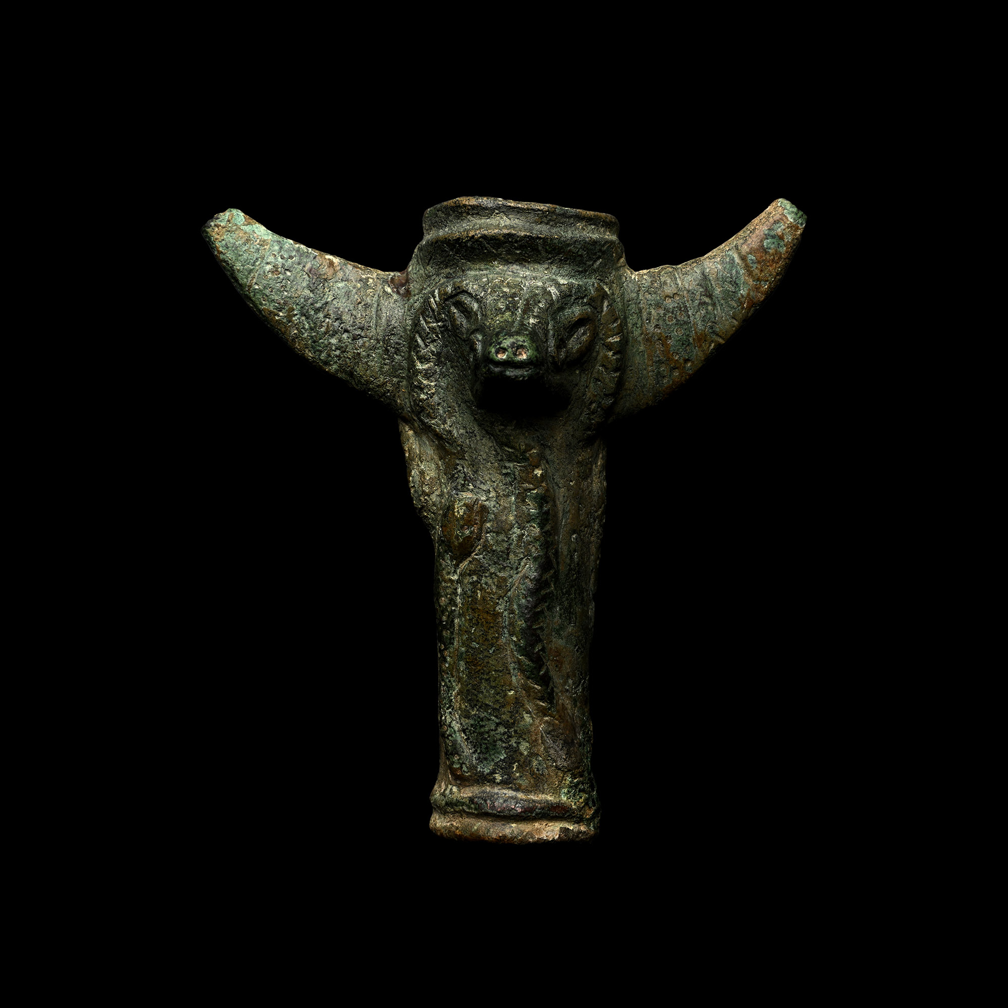 Elamite Bronze Macehead with Winged Human and Animal Figure