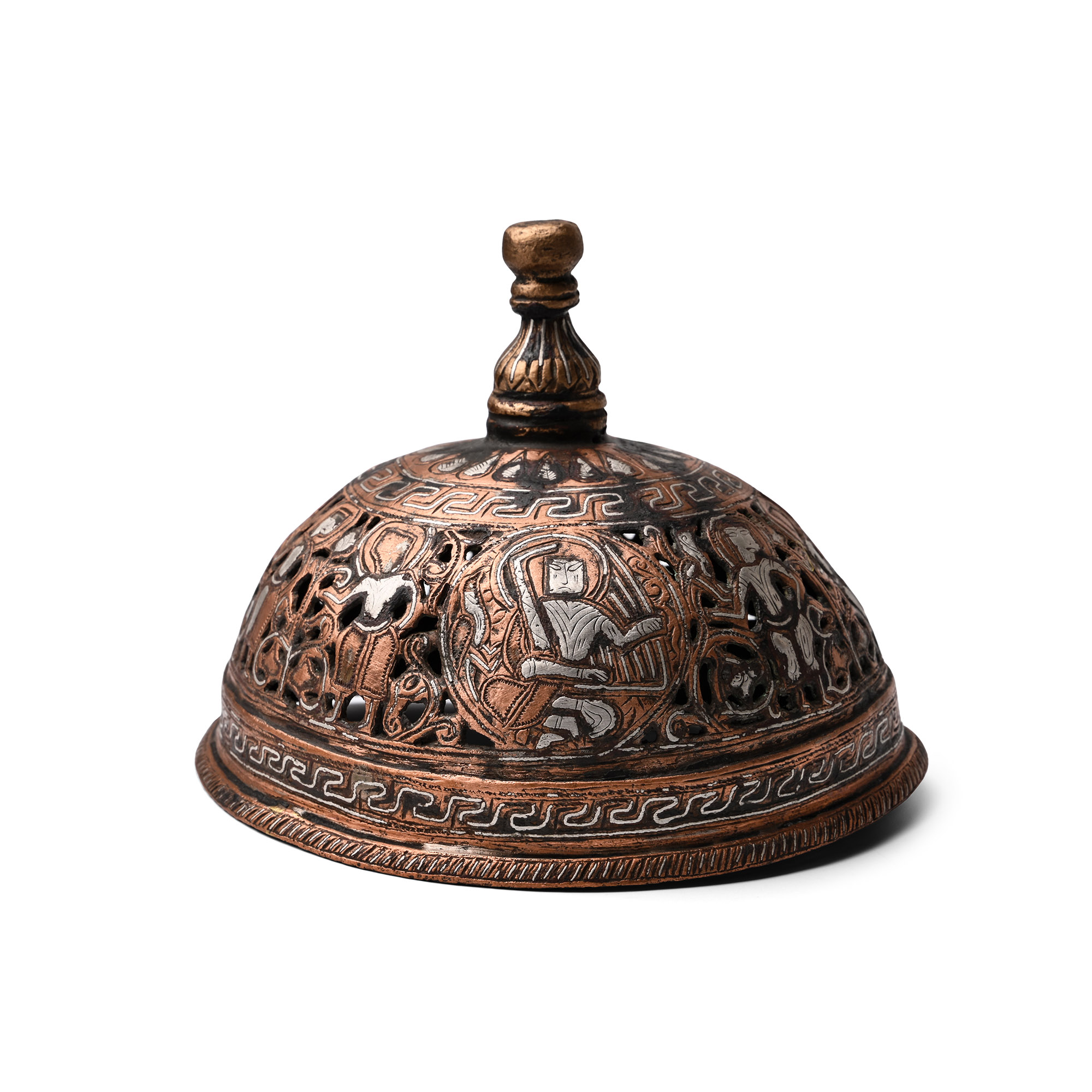 Seljuk Bronze Incense Burner with Silver Inlays