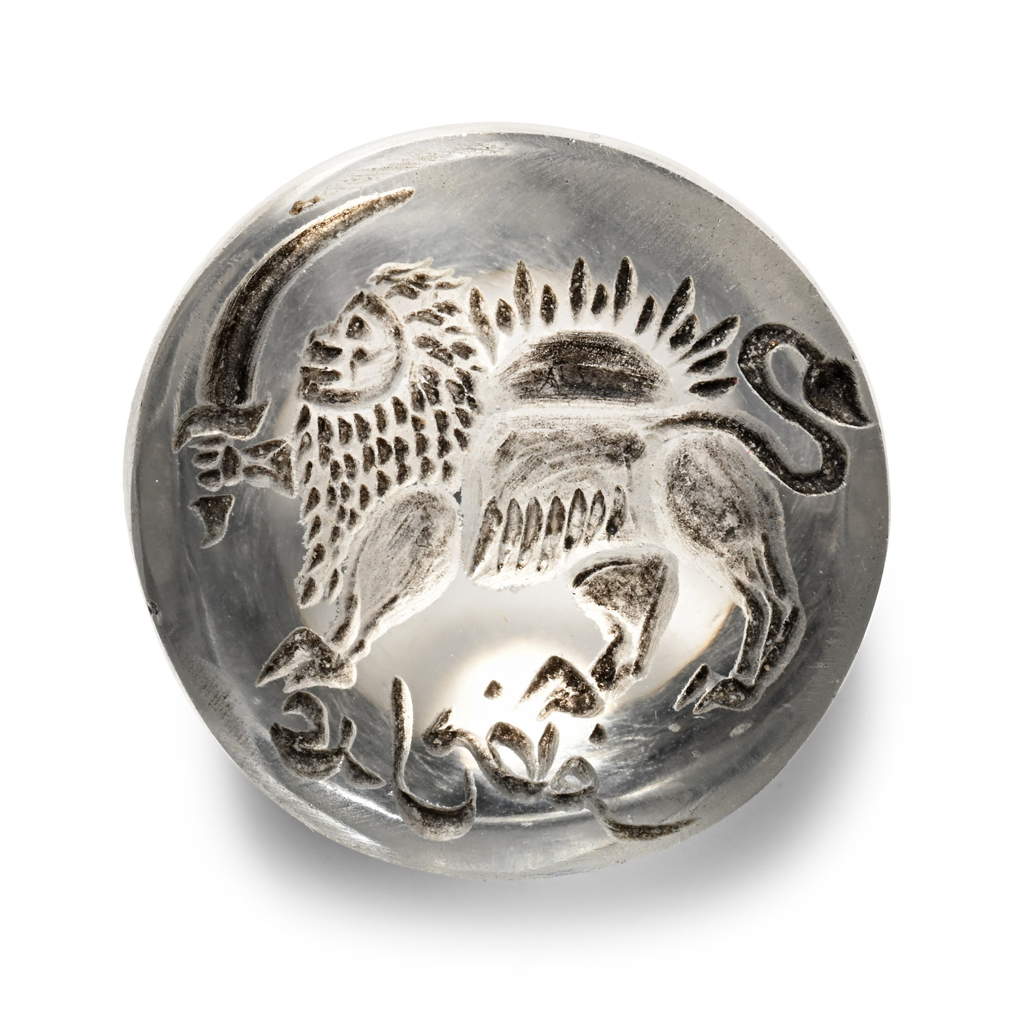 Qajar Rock Crystal Seal with Lion and Sun Motif and Almosassa Calligraphic Inscription