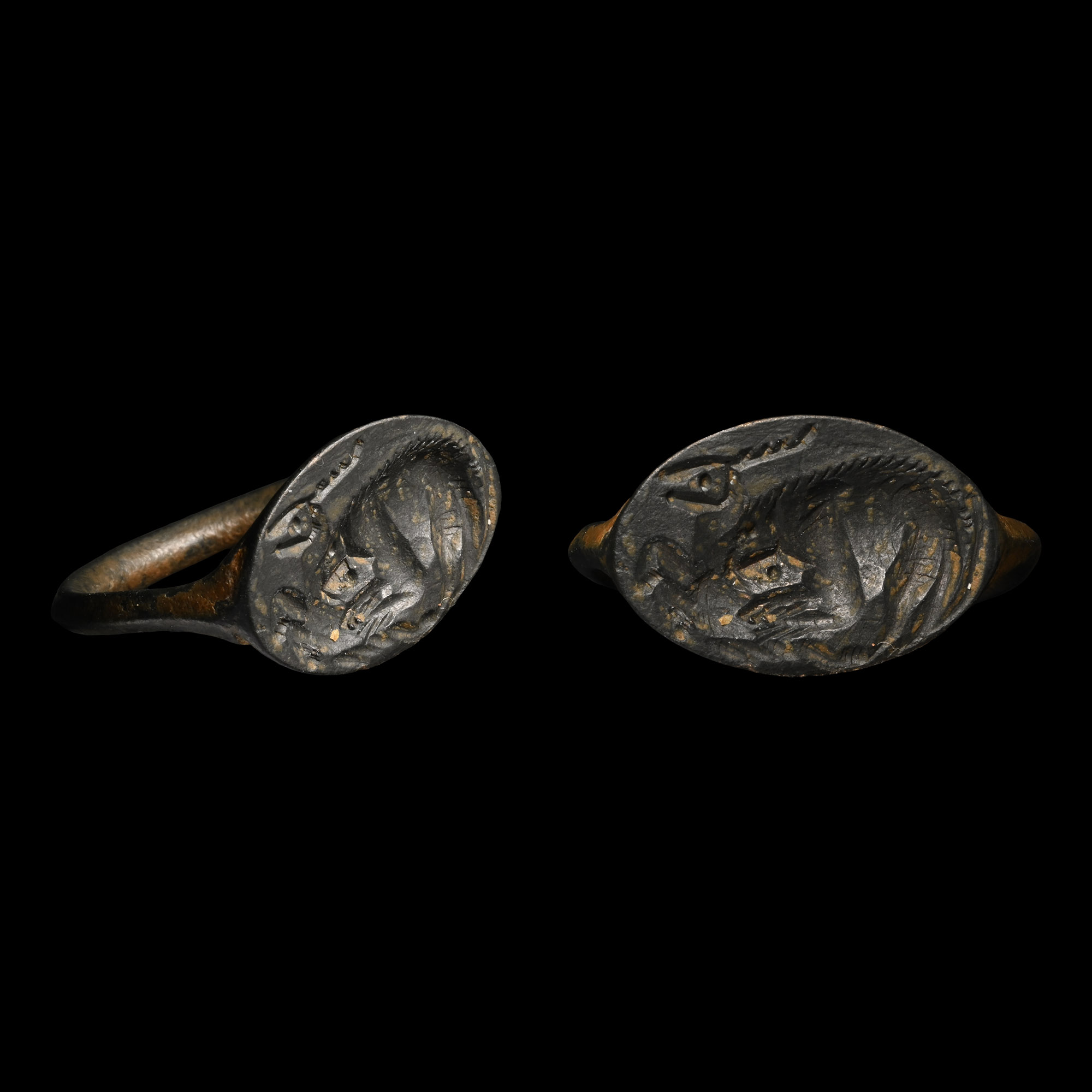 Greek Bronze Ring with Recumbent Stag