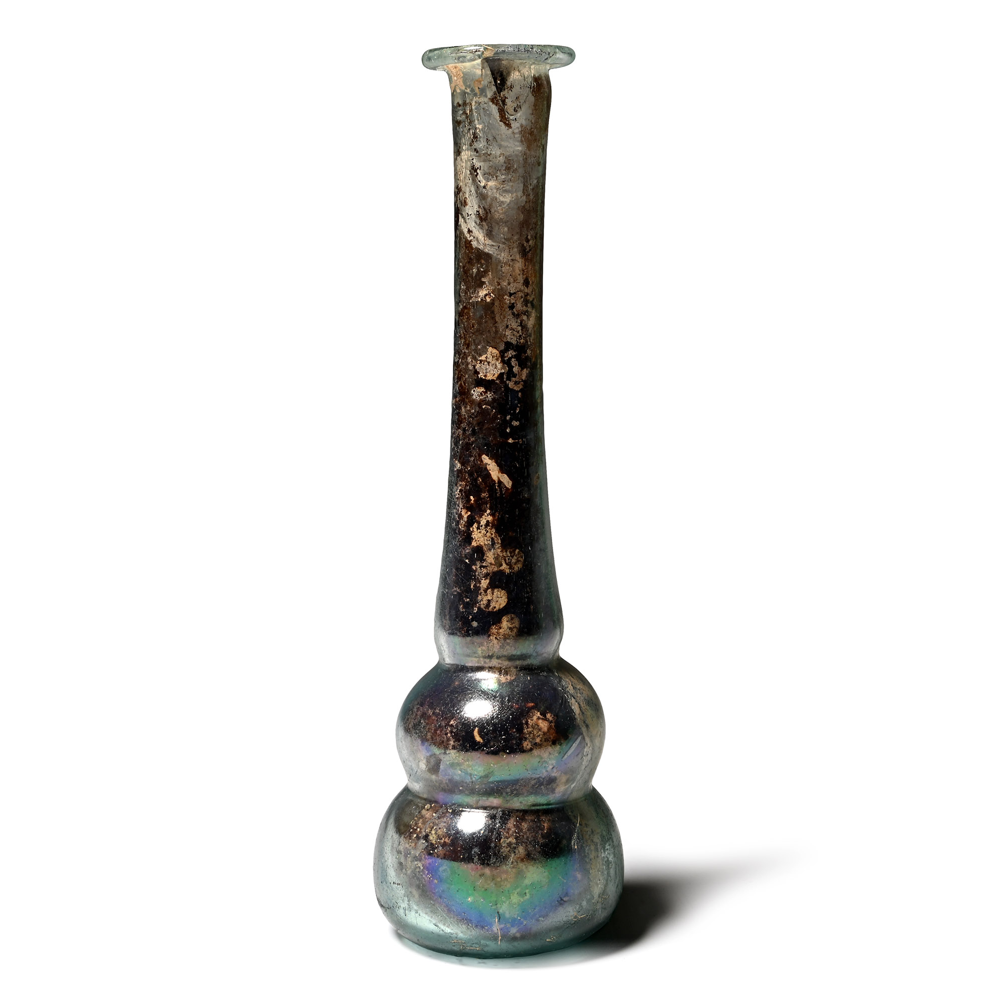 Roman Tall Glass Flask with Iridescence