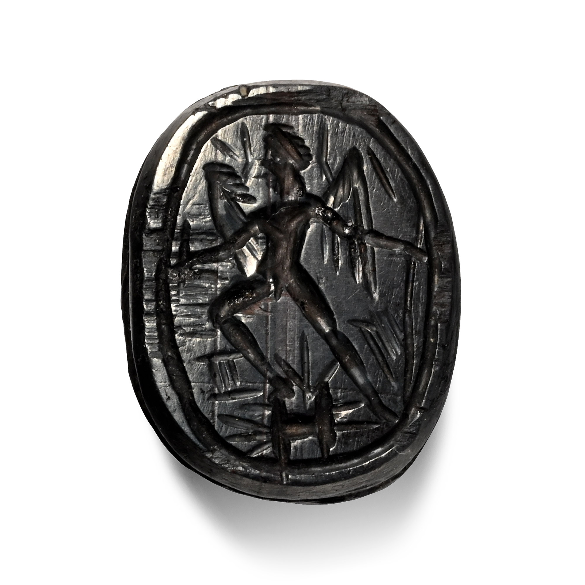 Egypto-Phoenician Period Haematite Scarab with Winged Figure