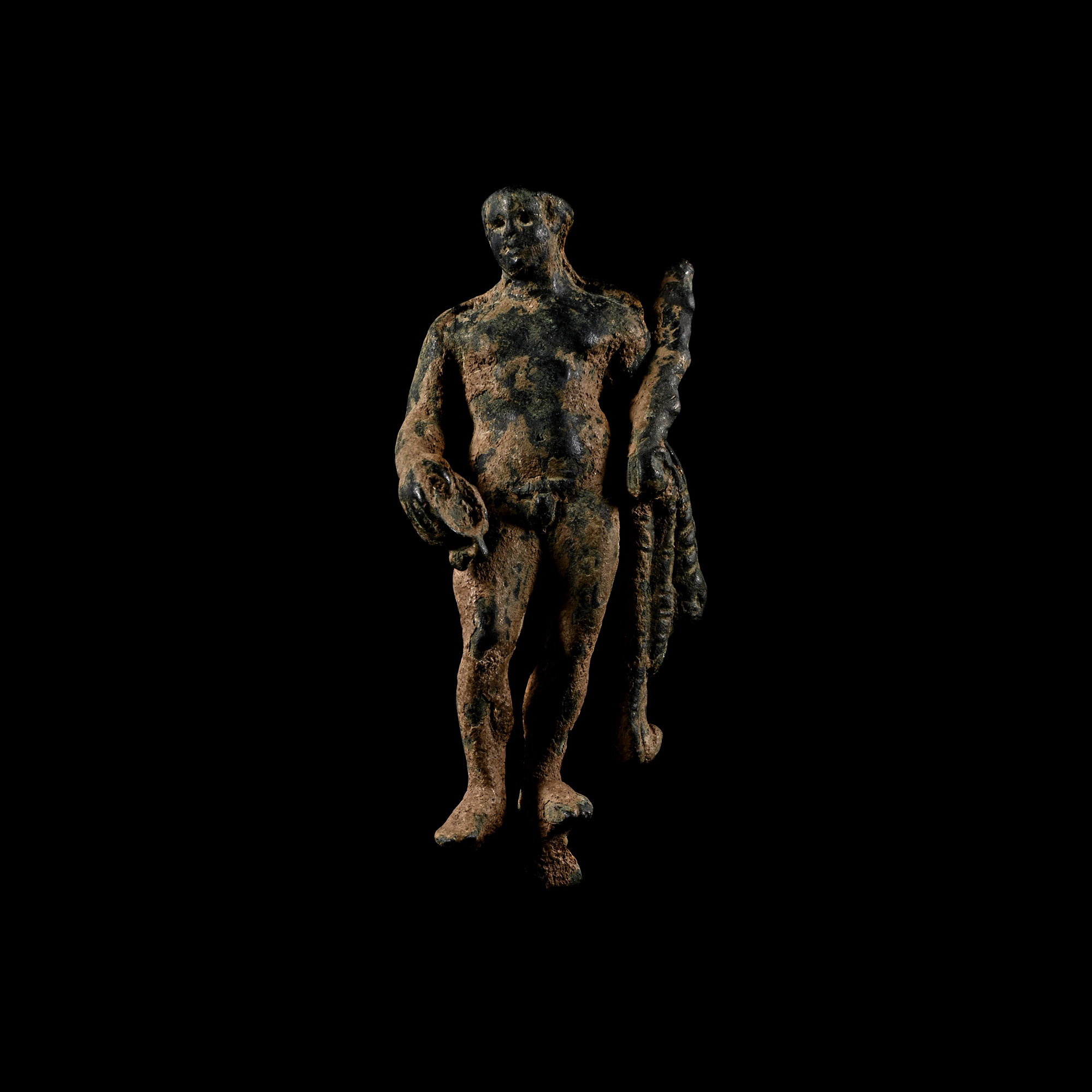 Roman Bronze Figure of Hercules Holding Club and Skyphos