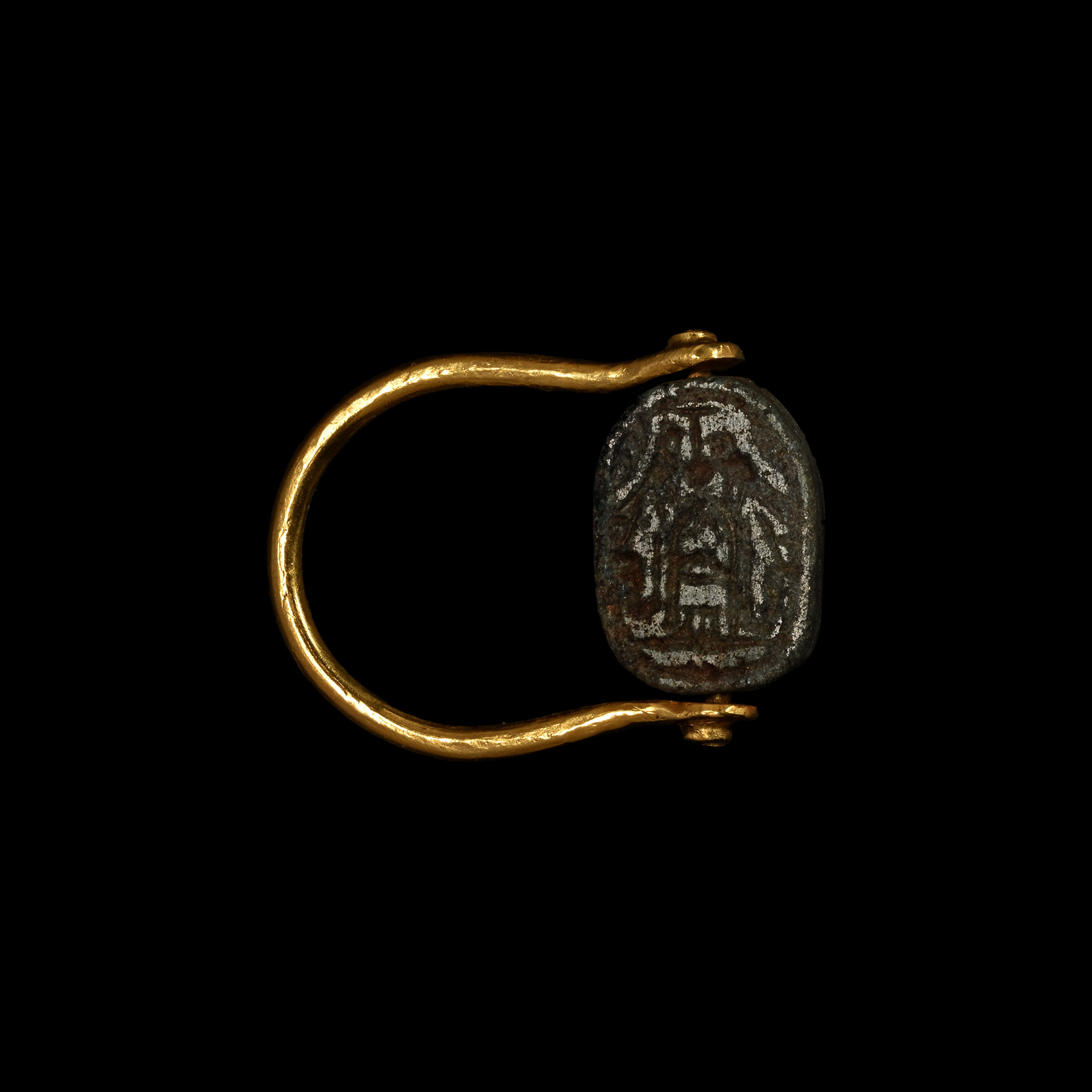 Phoenician Lapis Lazuli Scarab in Gold Swivel Ring