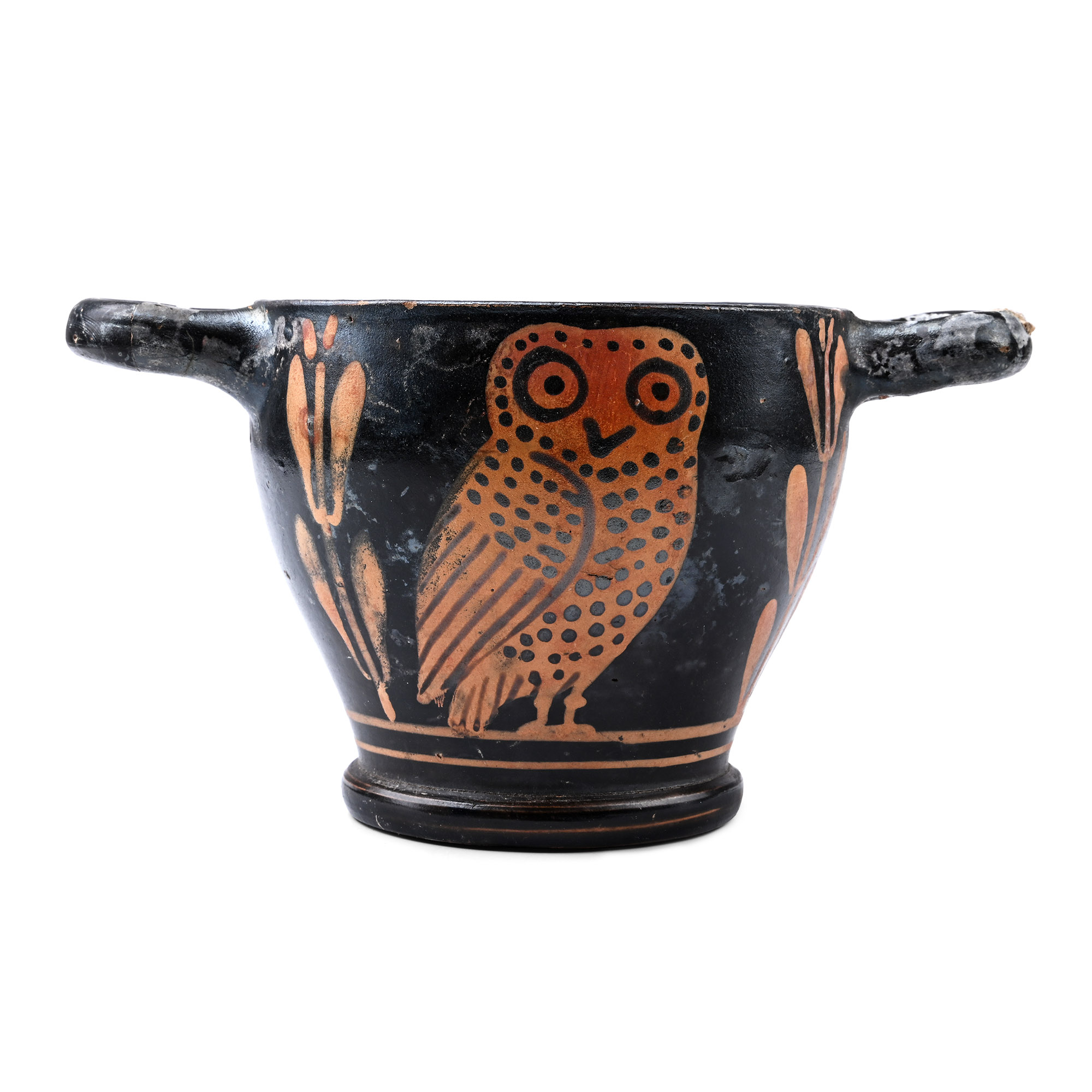 Large Greek Red-Figure Skyphos with Owl