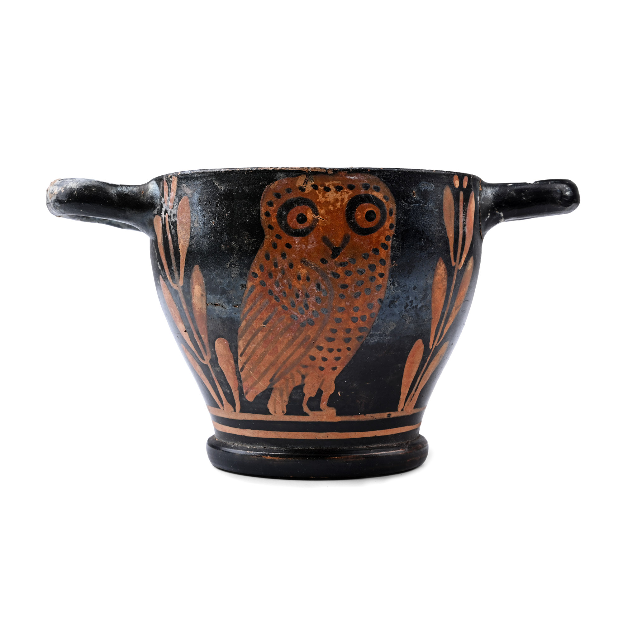 Large Greek Red-Figure Skyphos with Owl