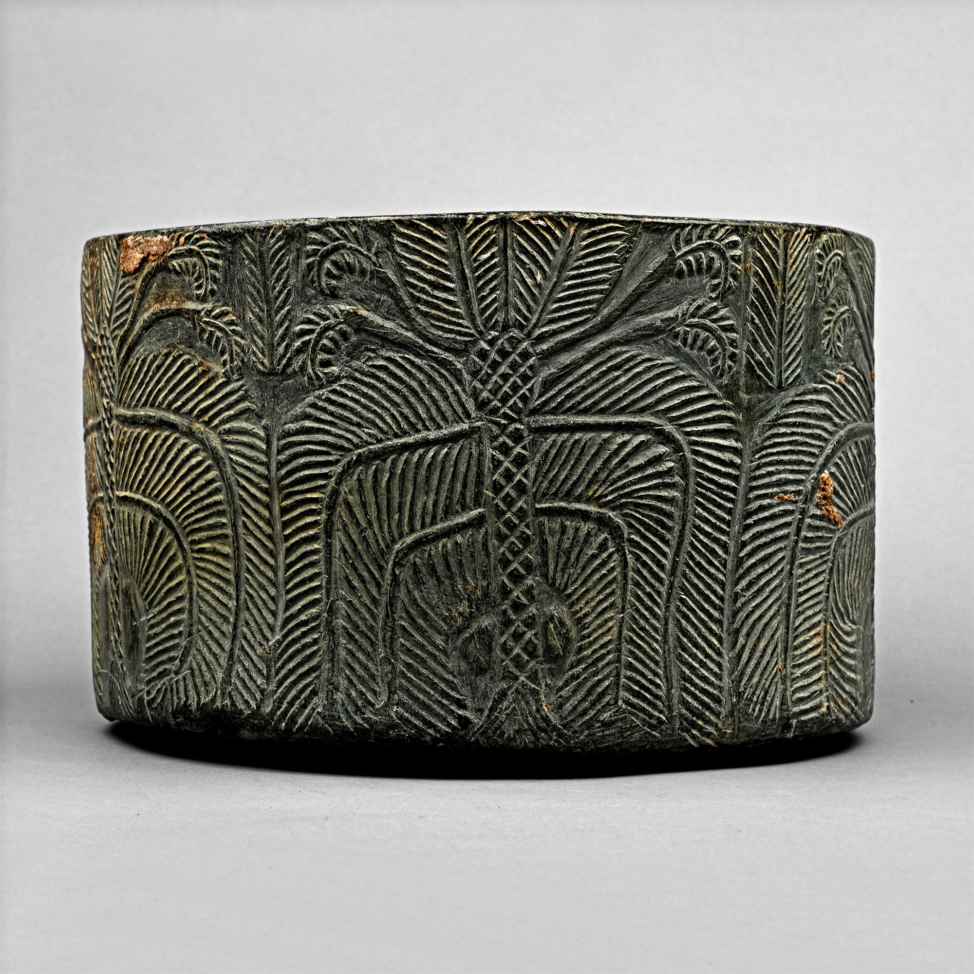 Mesopotamian Steatite Bowl with Animals and Palm Trees