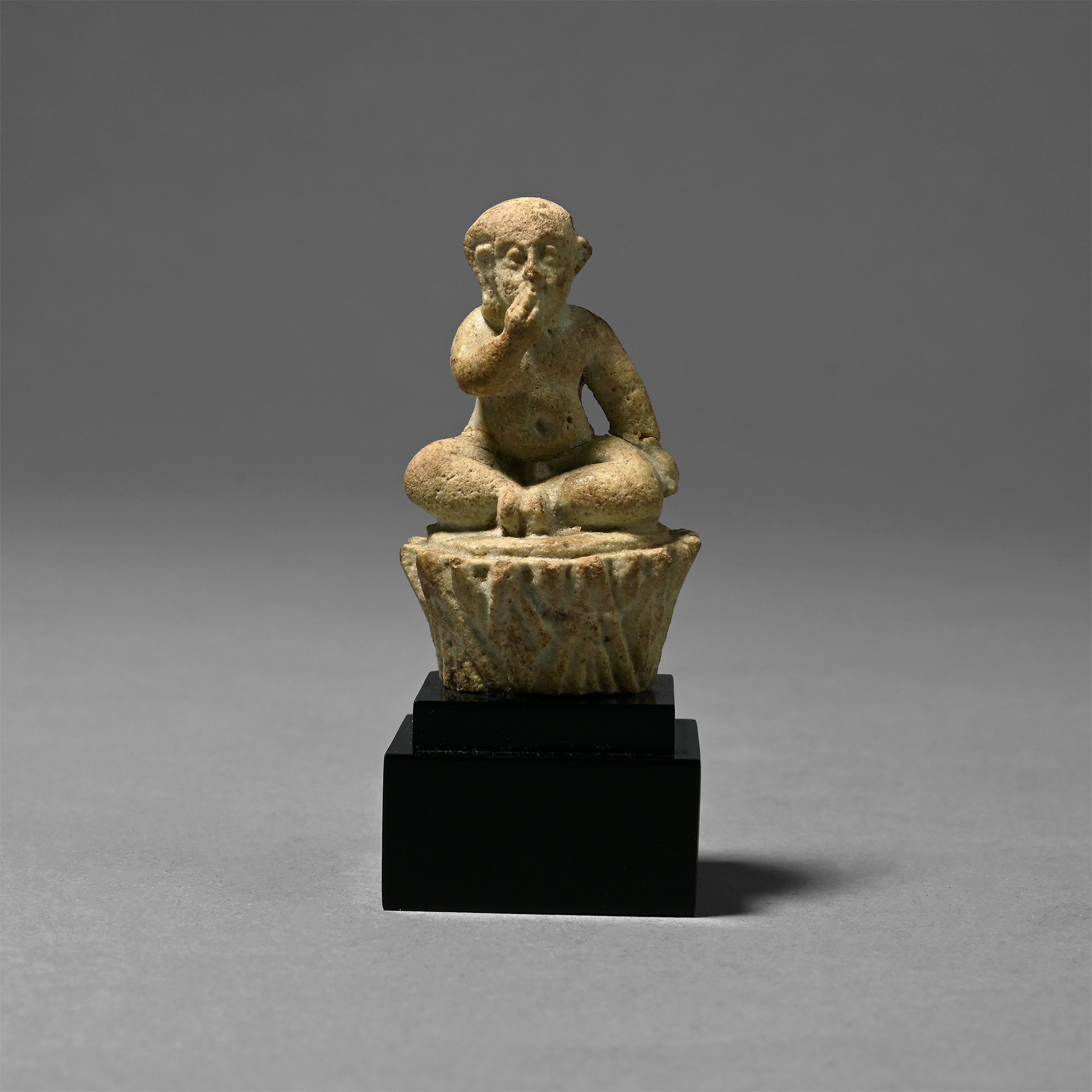 Egyptian Green Glazed Somtous Seated on Lotus Flower