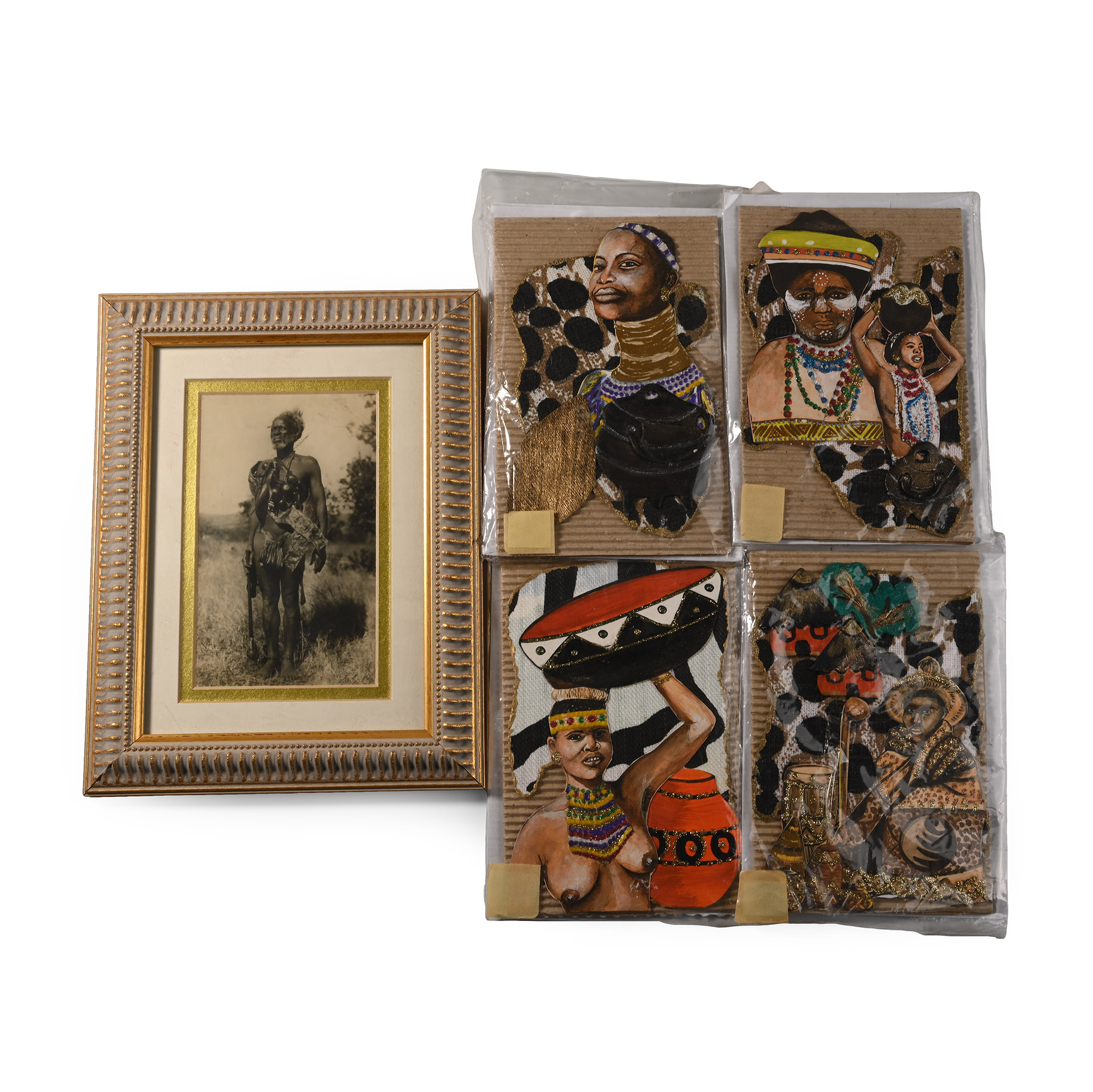 Framed Postcard of a Zulu and Zulu-Made Cards